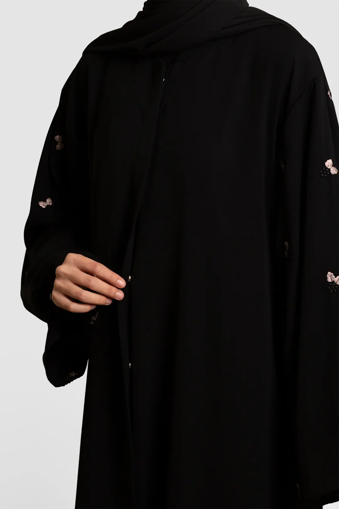 Minimal Yaprak Motifli Abaya Takım Bej 7