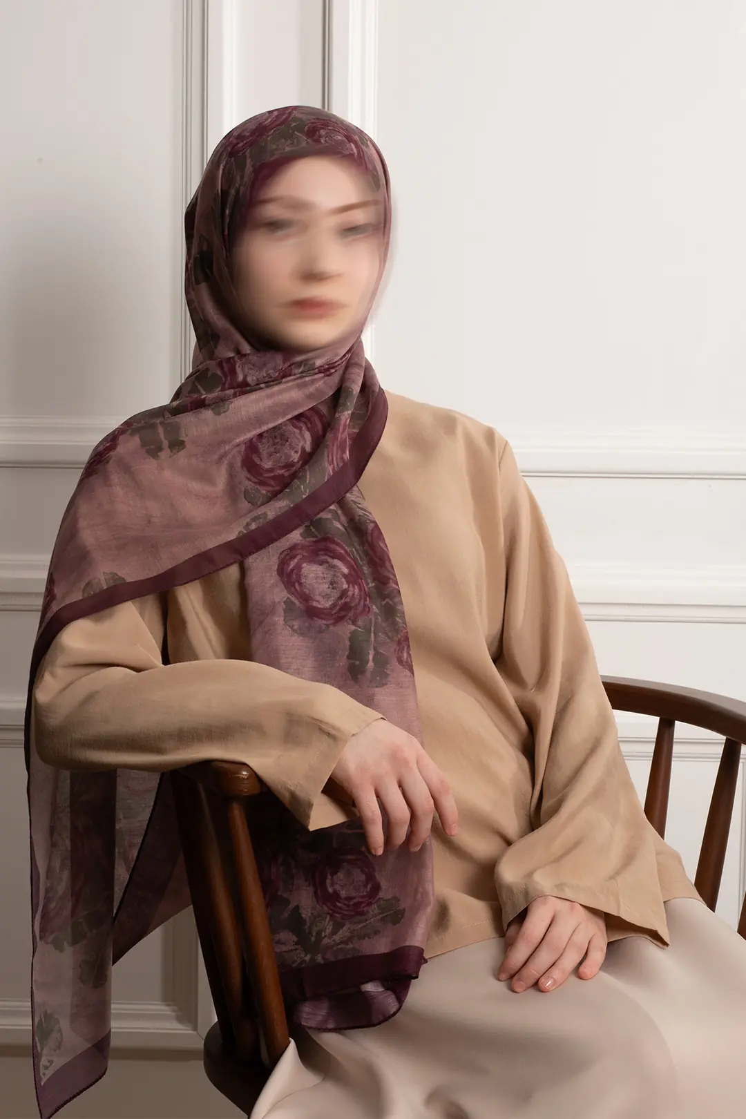 Antique Rose Patterned Cotton Scarf, Rose Pink 8