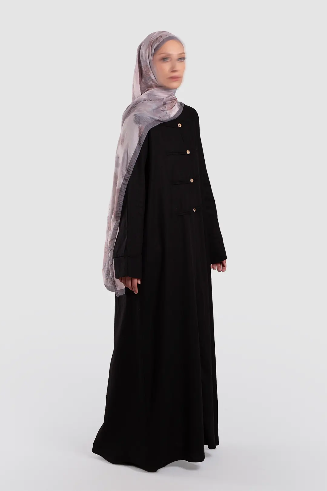 Birit Detaylı Keten Abaya Siyah