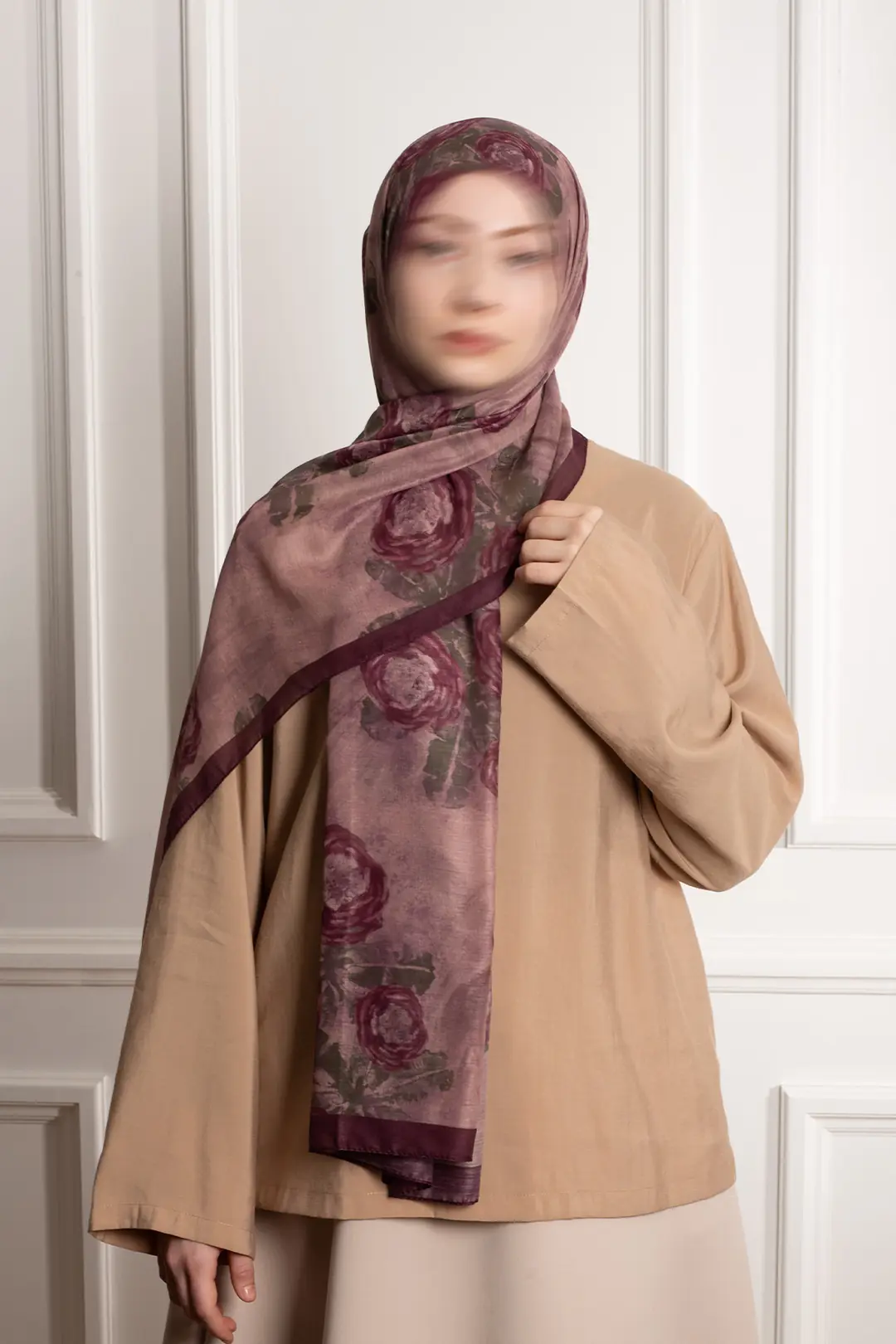 Antique Rose Patterned Cotton Scarf, Rose Pink 7