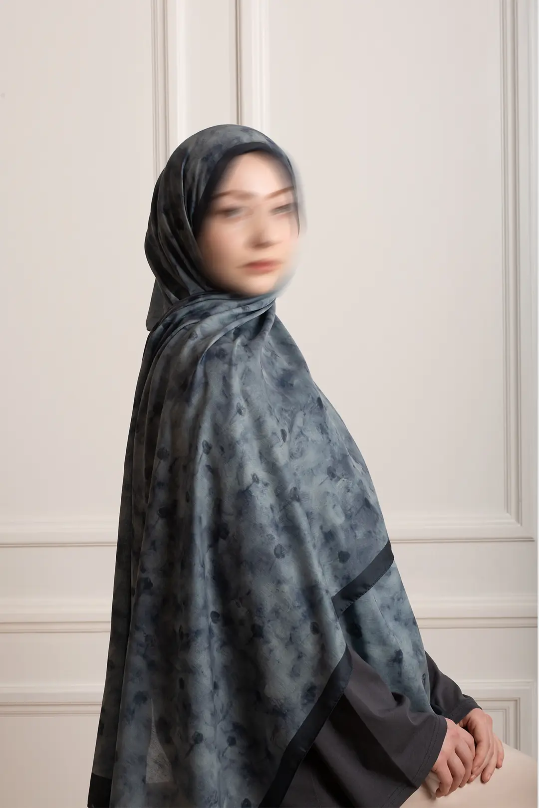 Distant Garden Patterned Soft Shawl Blue 10