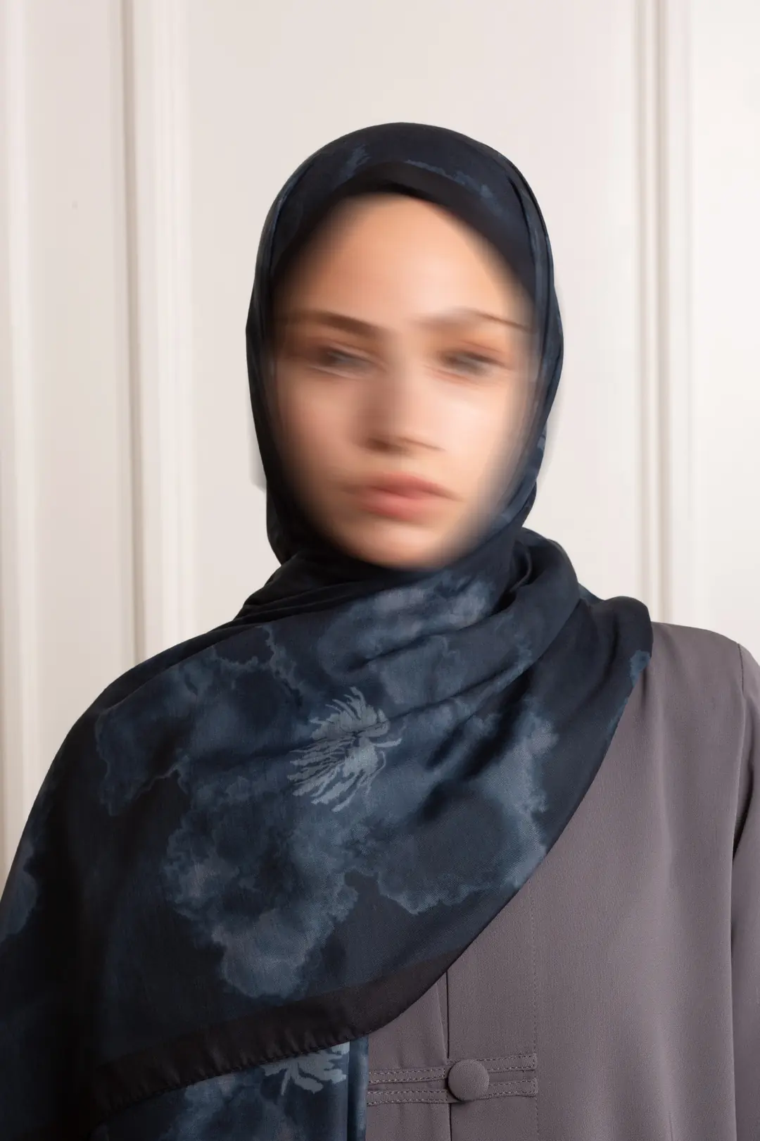 Puslu Bahçe Desenli Soft Şal Lacivert 4