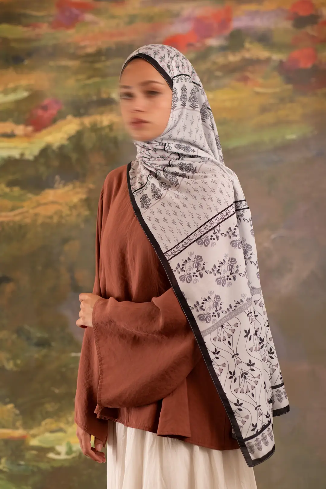 Floral Harmony Desenli Soft Şal Siyah 4