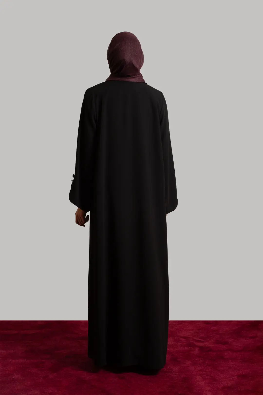 Pearl Collar Buttoned Abaya Black 5