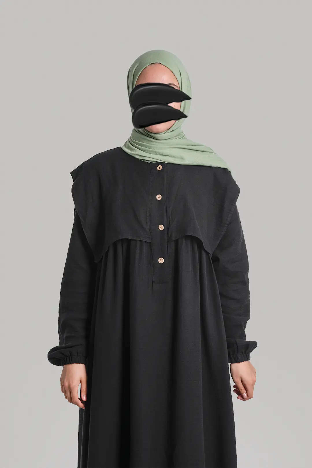 Collared Muslin Dress Black 8