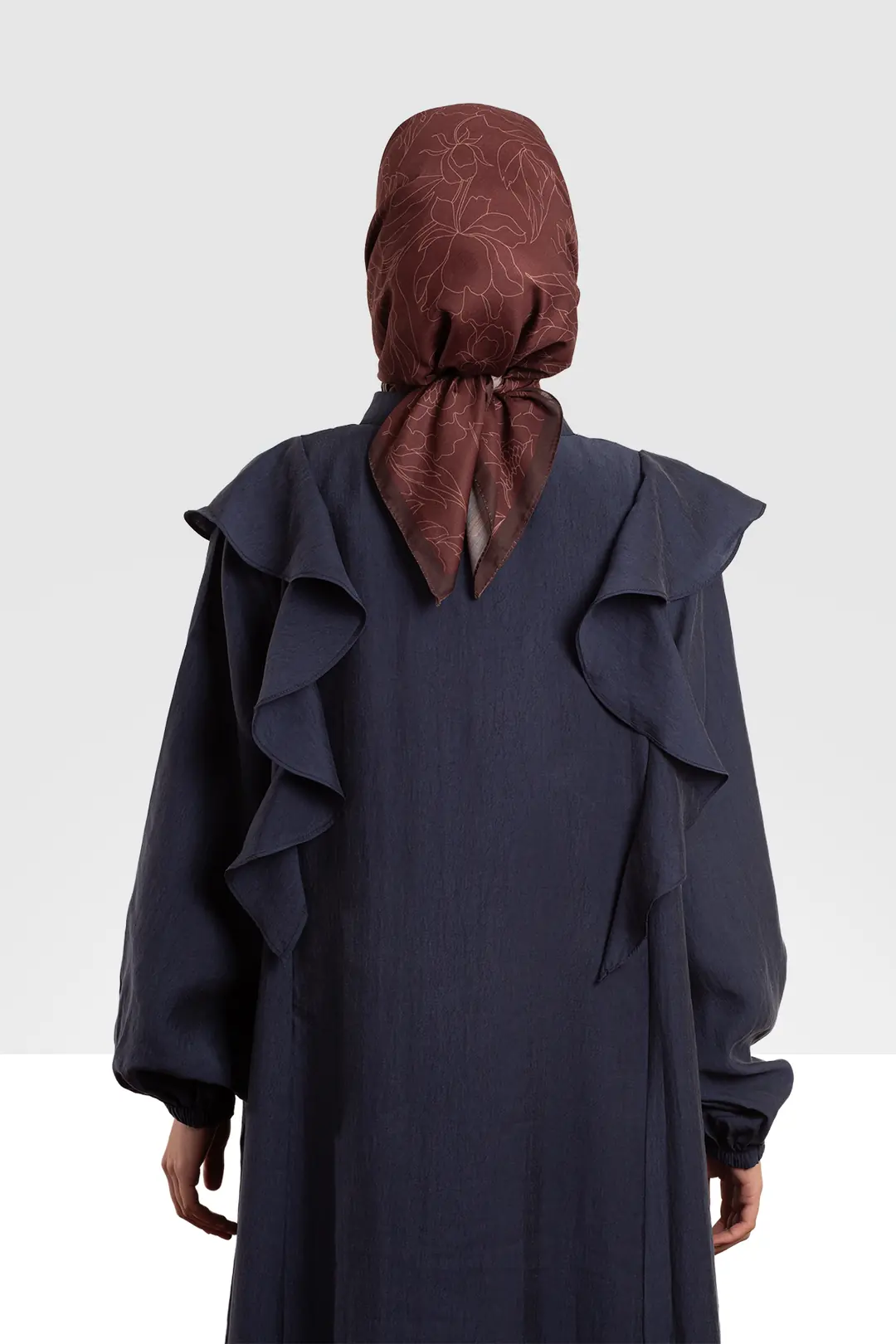 Tencel Abaya with Zipper and Ruffles, Denim Blue 10