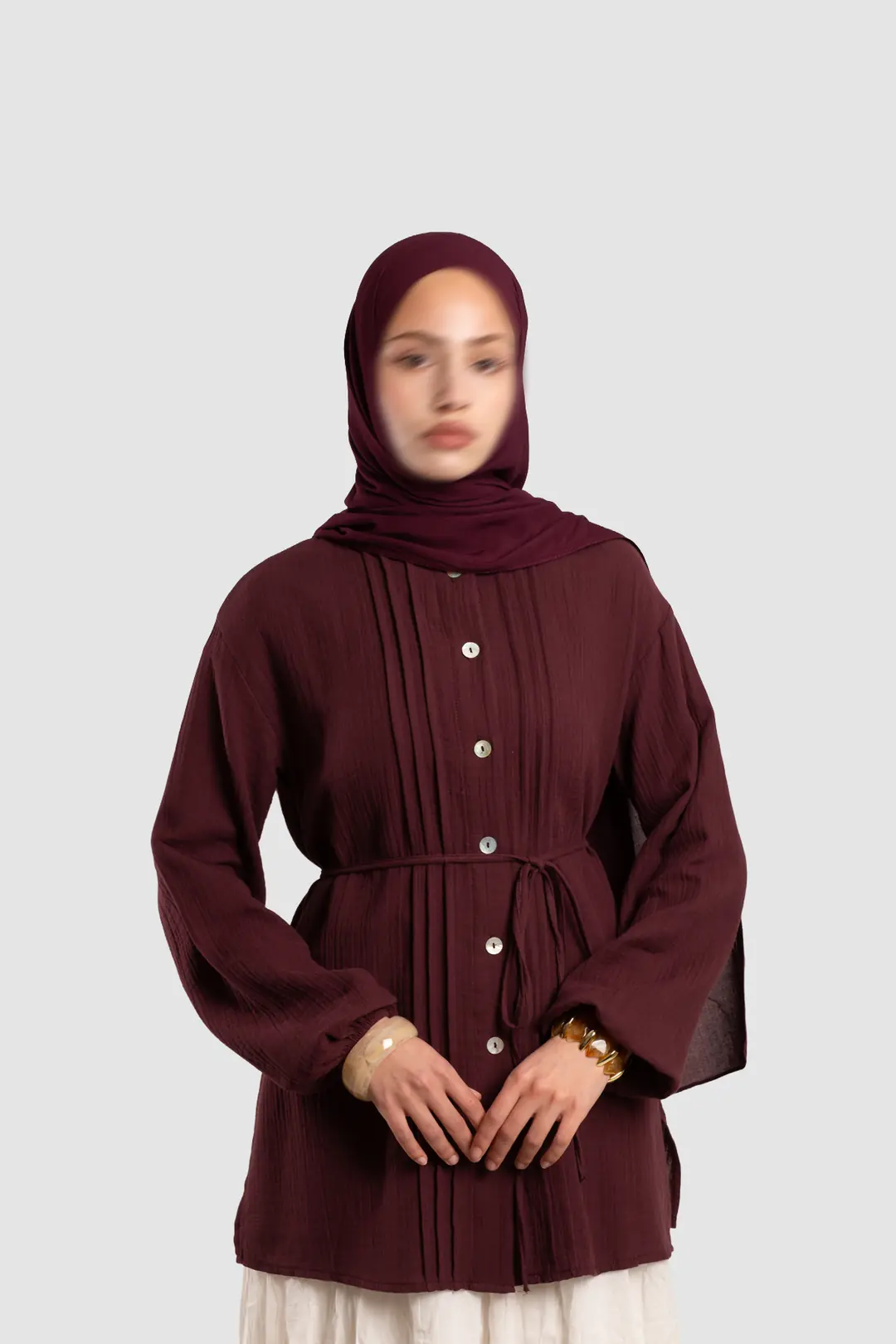 Nervür Detaylı Müslin Gömlek Bordo 3