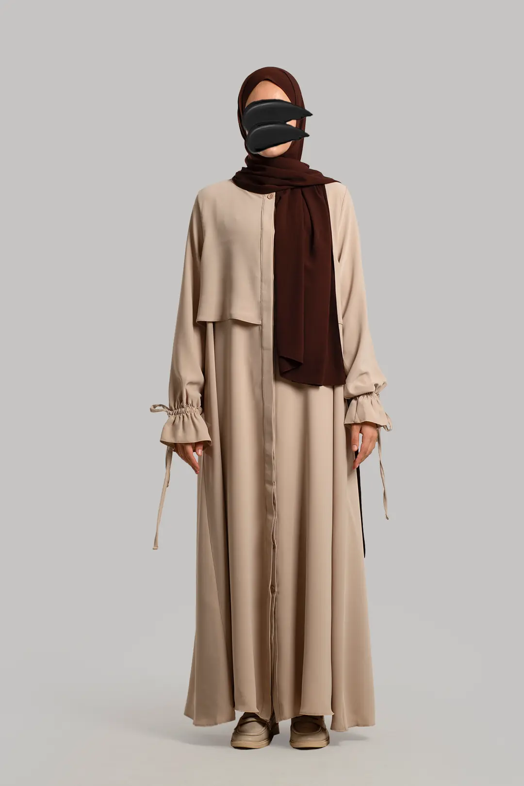 Buttoned Windbreaker Abaya Stone