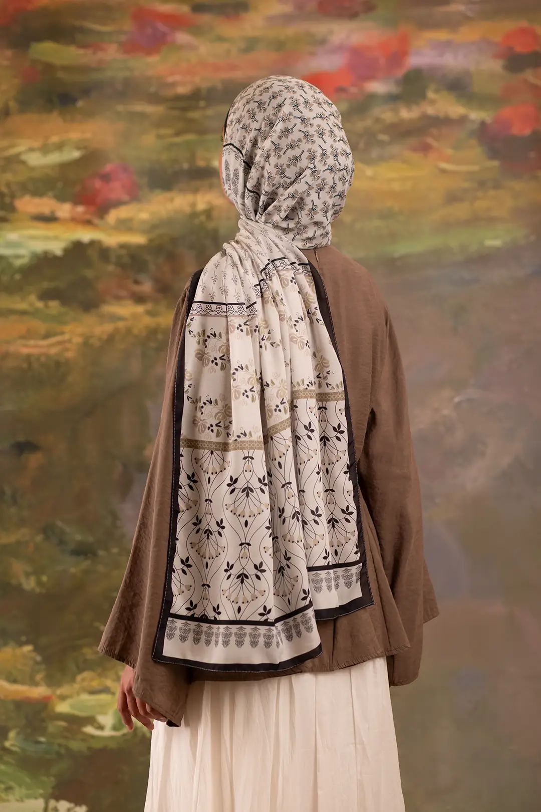 Floral Harmony Desenli Soft Şal Kahve 5