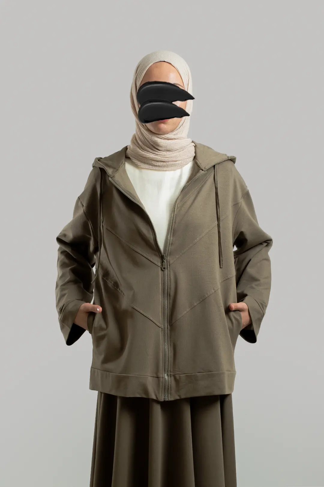 Form-stitched Zip-up Sweatshirt, Sage. 3