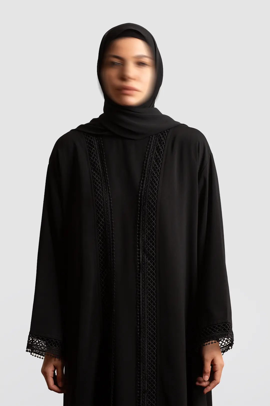 Lace Detail Abaya Set Black 4