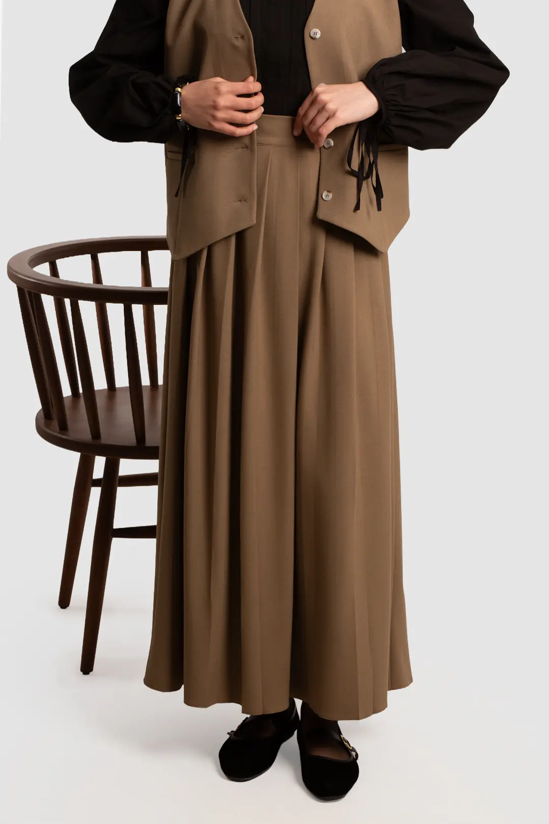 Pleated Viscose Skirt, Mink