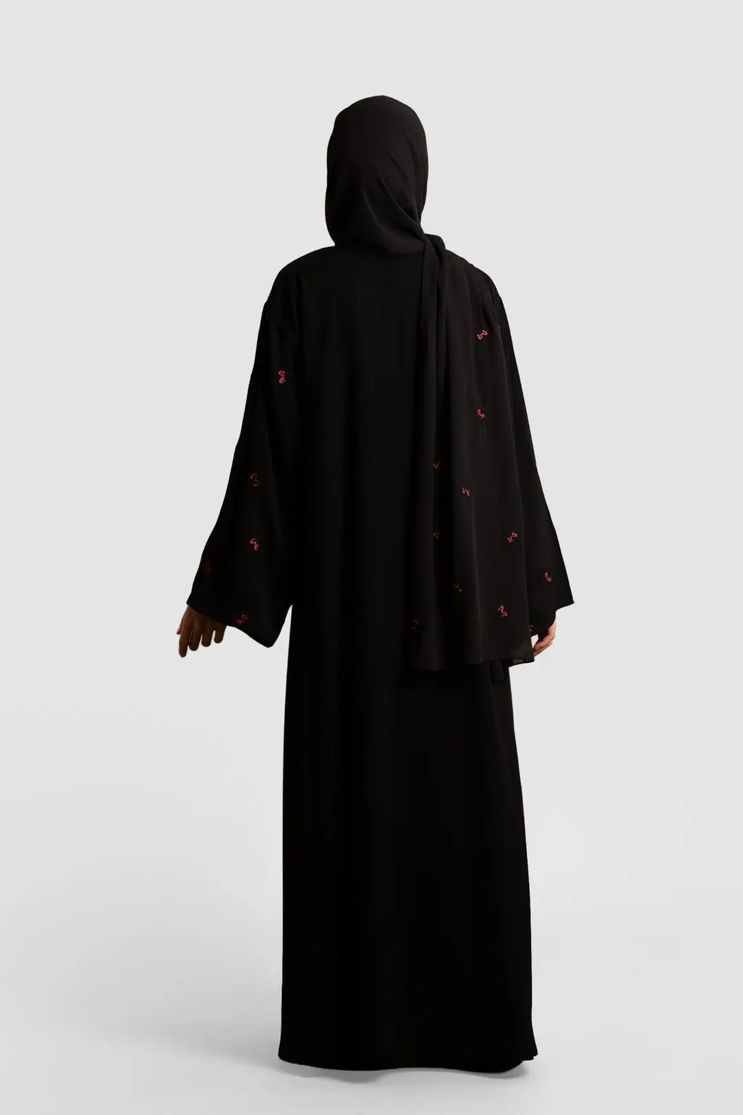 Minimal Yaprak Motifli Abaya Takım Bordo 8