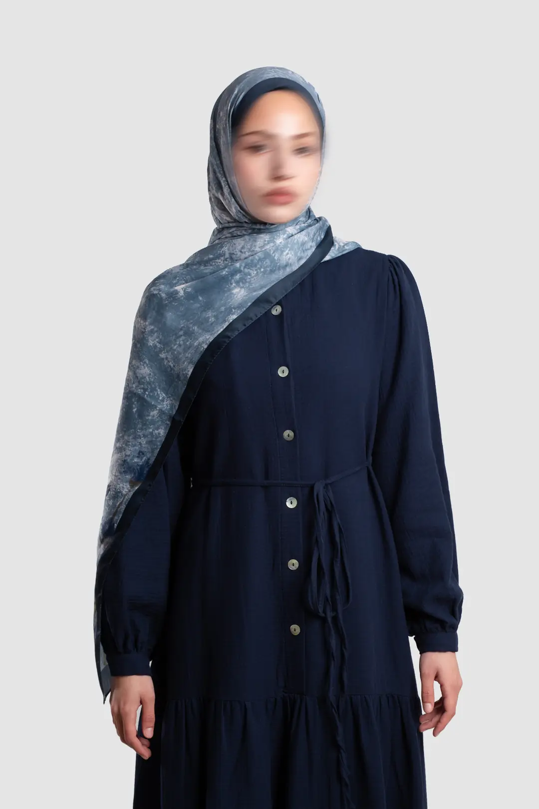 Yarım Düğmeli Müslin Elbise Lacivert 4