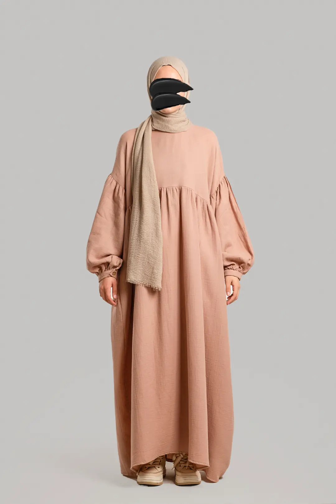 Oversize Müslin Elbise Pudra