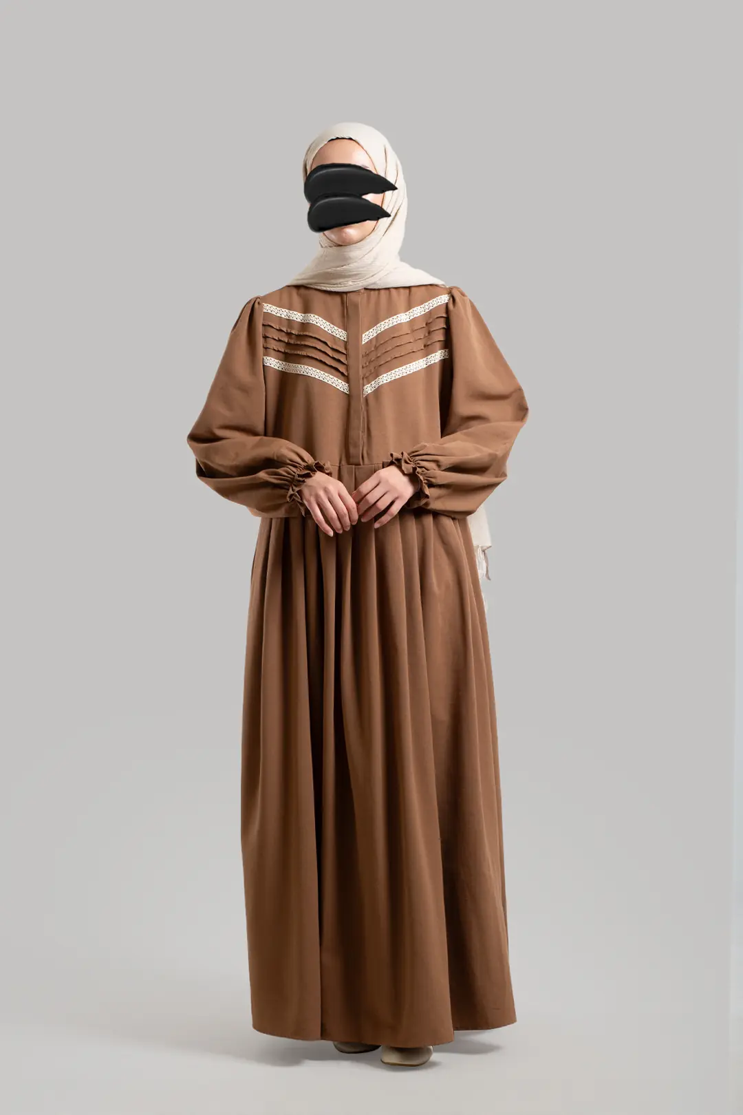 Lace Detail Linen Dress Brown 3