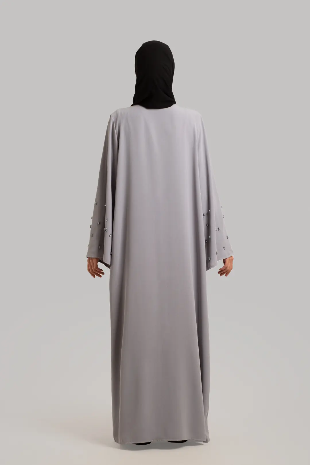 Boncuk Detaylı Abaya Gri 6