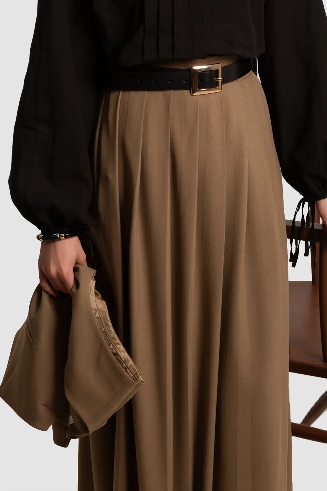 Pleated Viscose Skirt, Mink 5