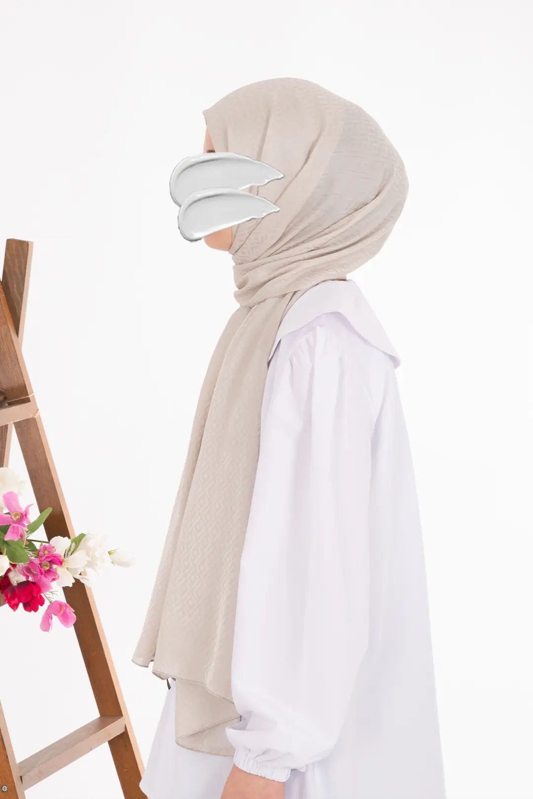 Square Pattern Jacquard Shawl - Stone