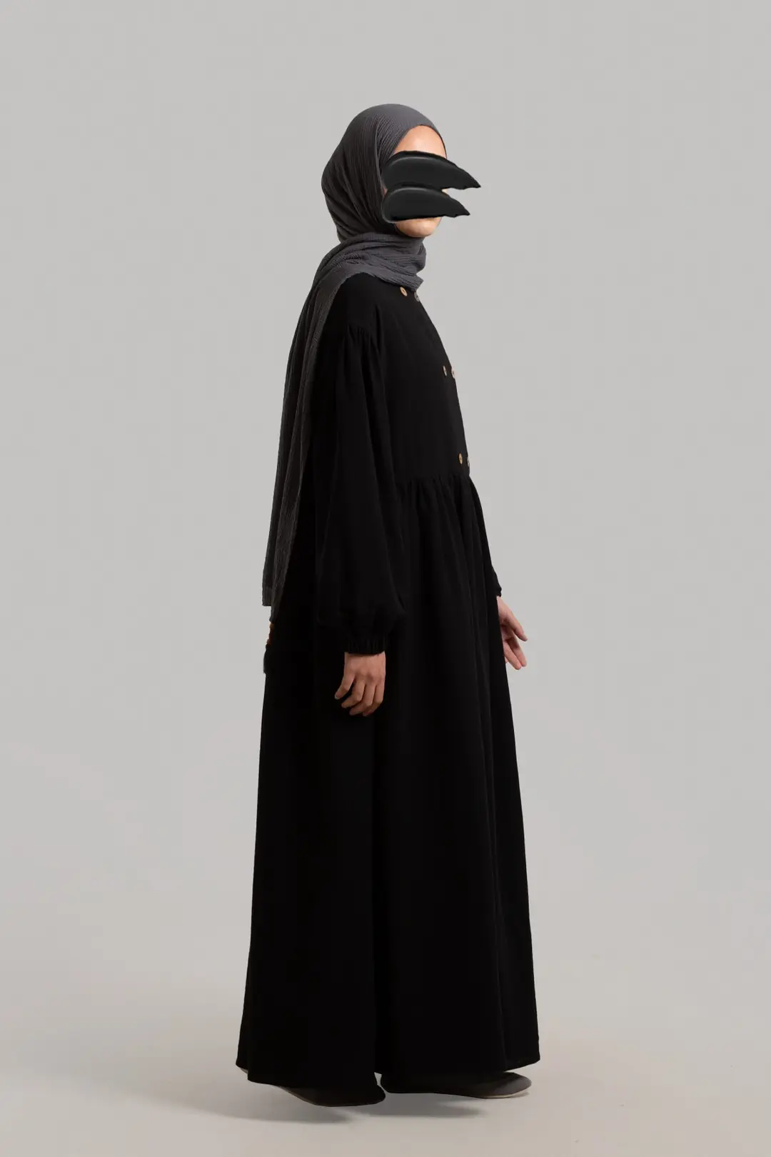 Natural Buttoned Muslin Dress Black 4