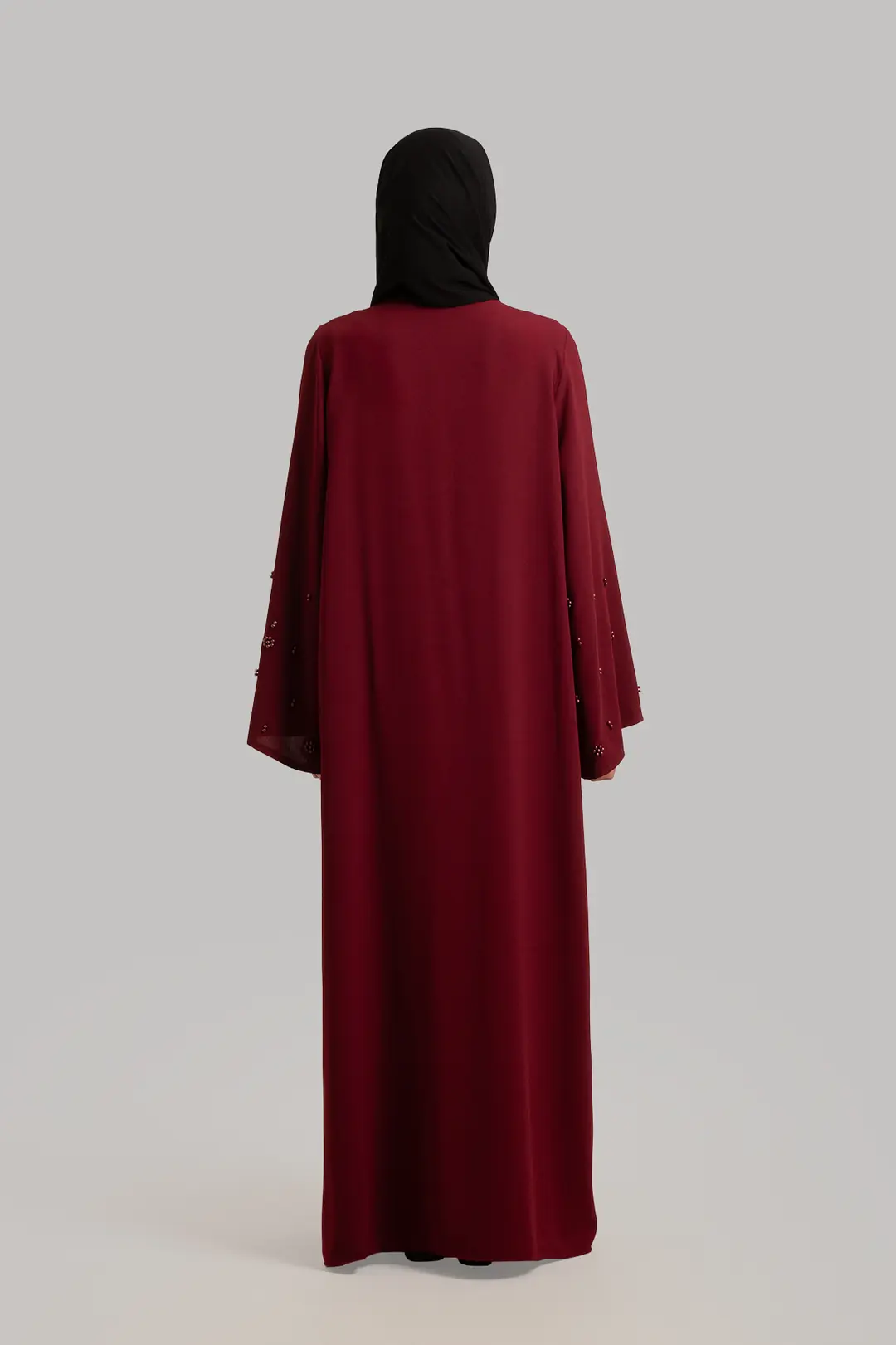Boncuk Detaylı Abaya Bordo 4
