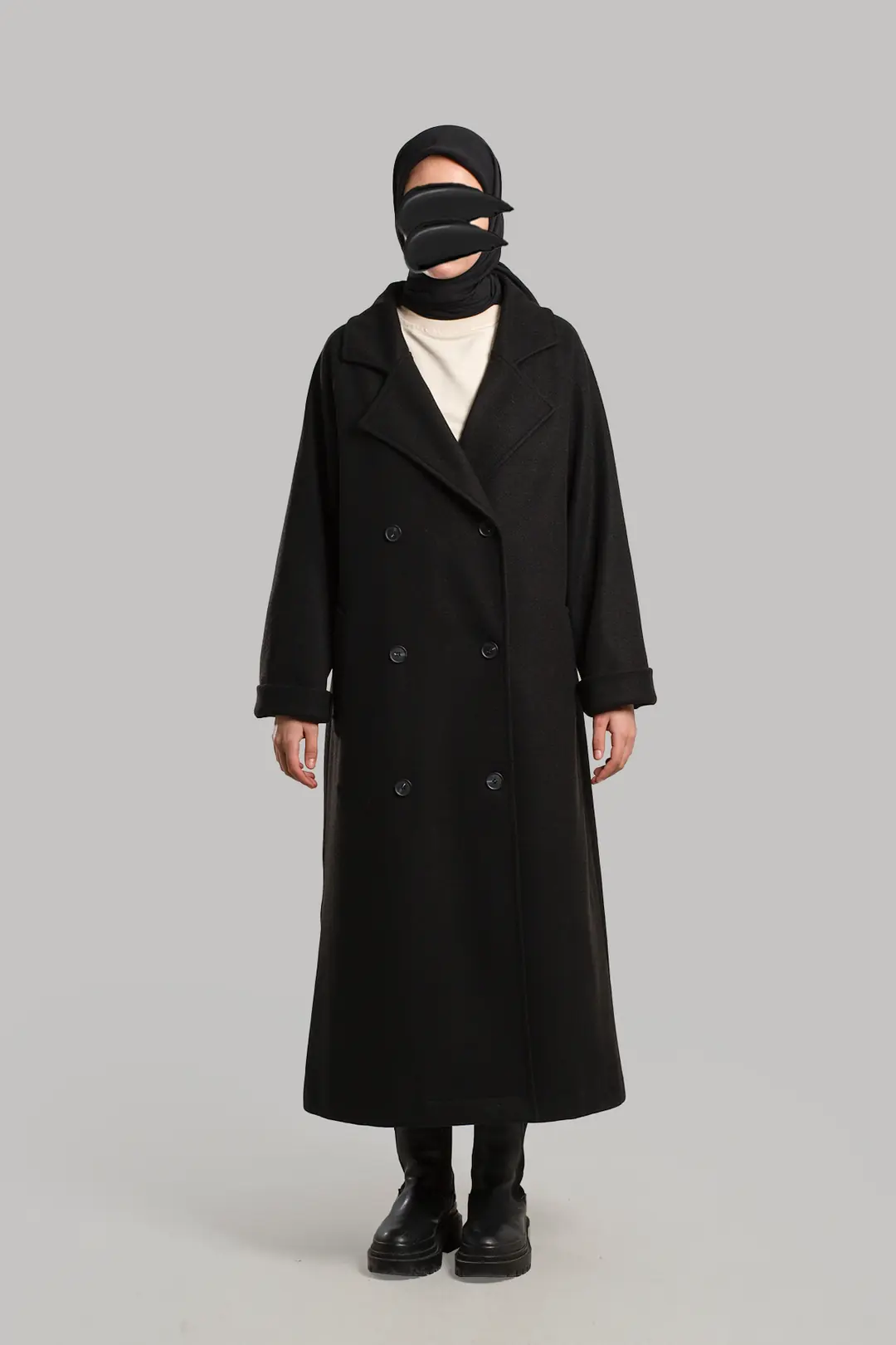 Double-Breasted Cashmere Coat Black
