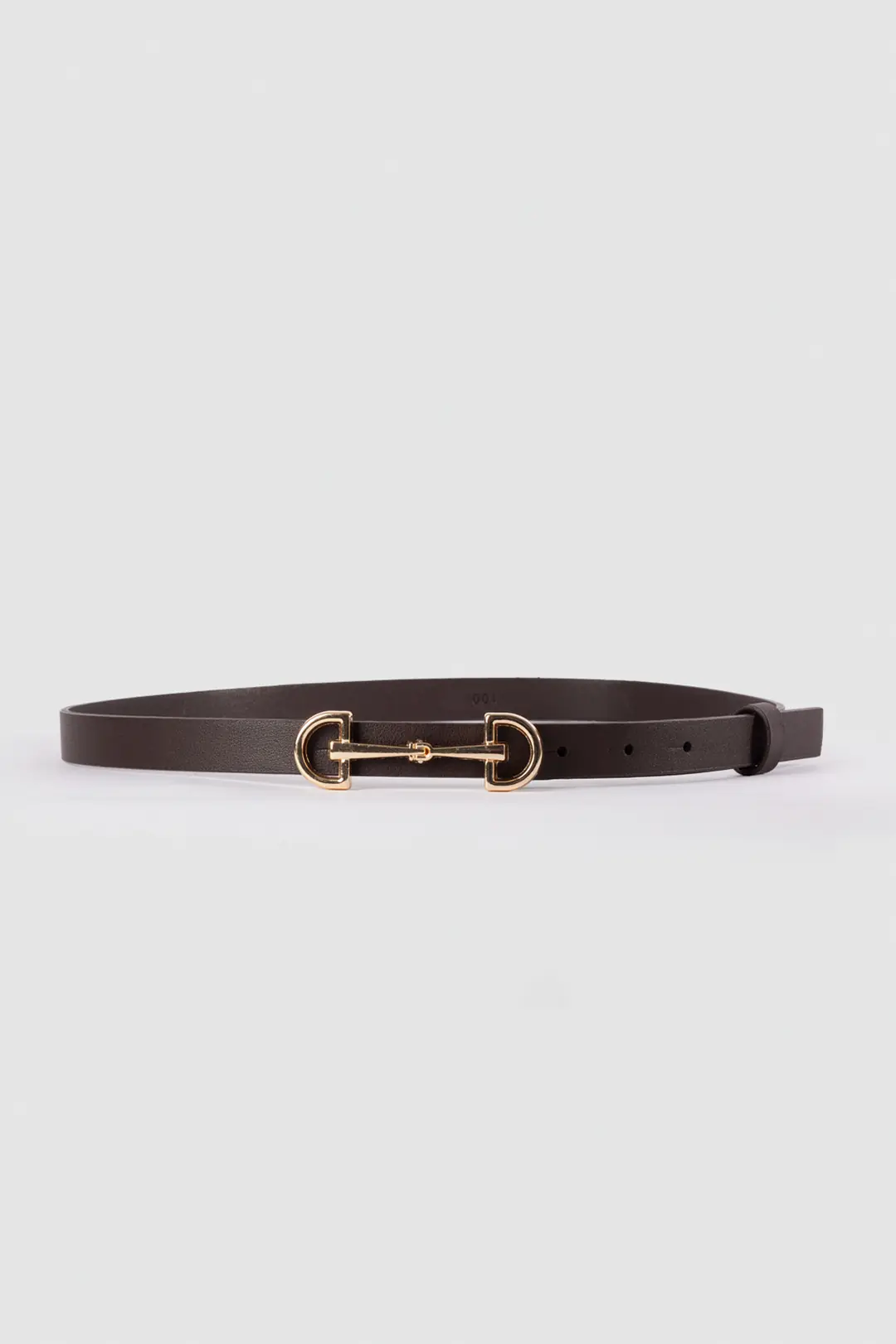 Double Gold Buckle Thin Leather Belt, Brown