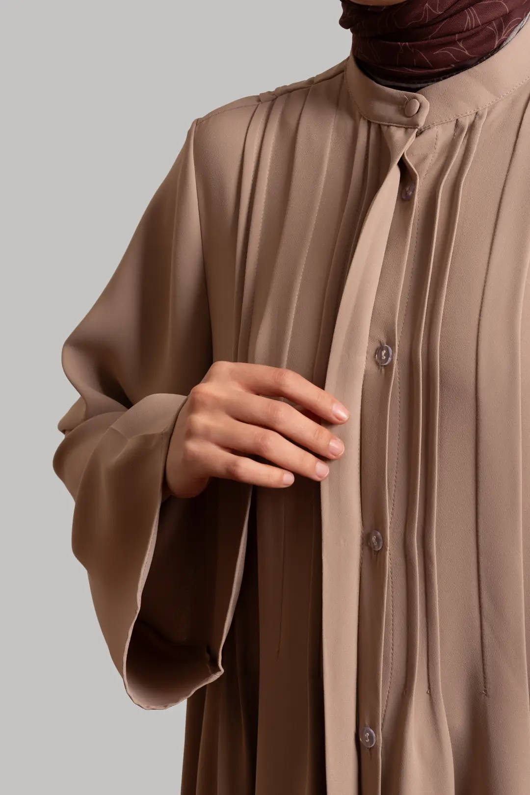 Ribbed Buttoned Abaya Stone 7