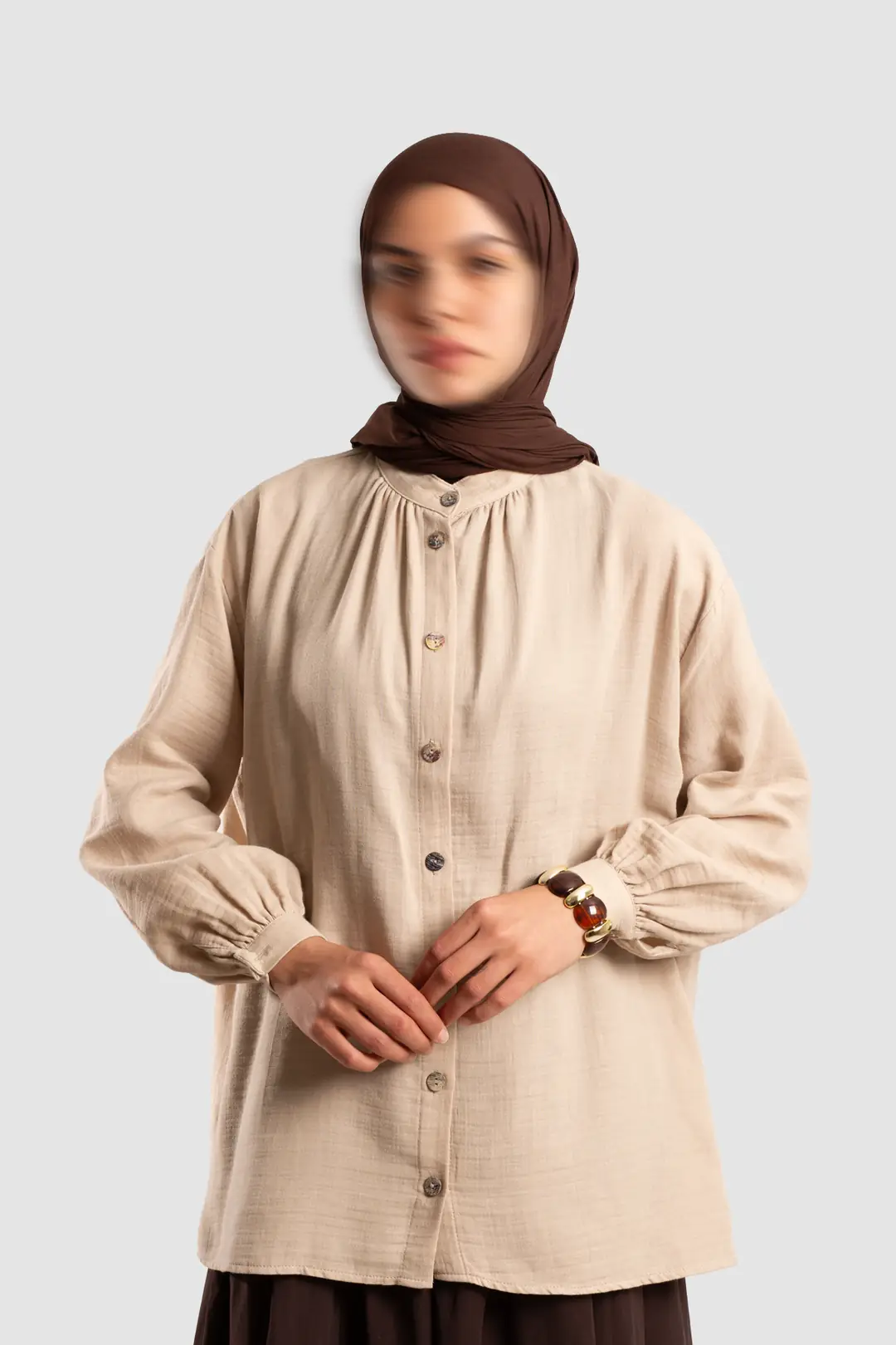 Muslin Shirt with Gathered Detail and Stone Embellishments