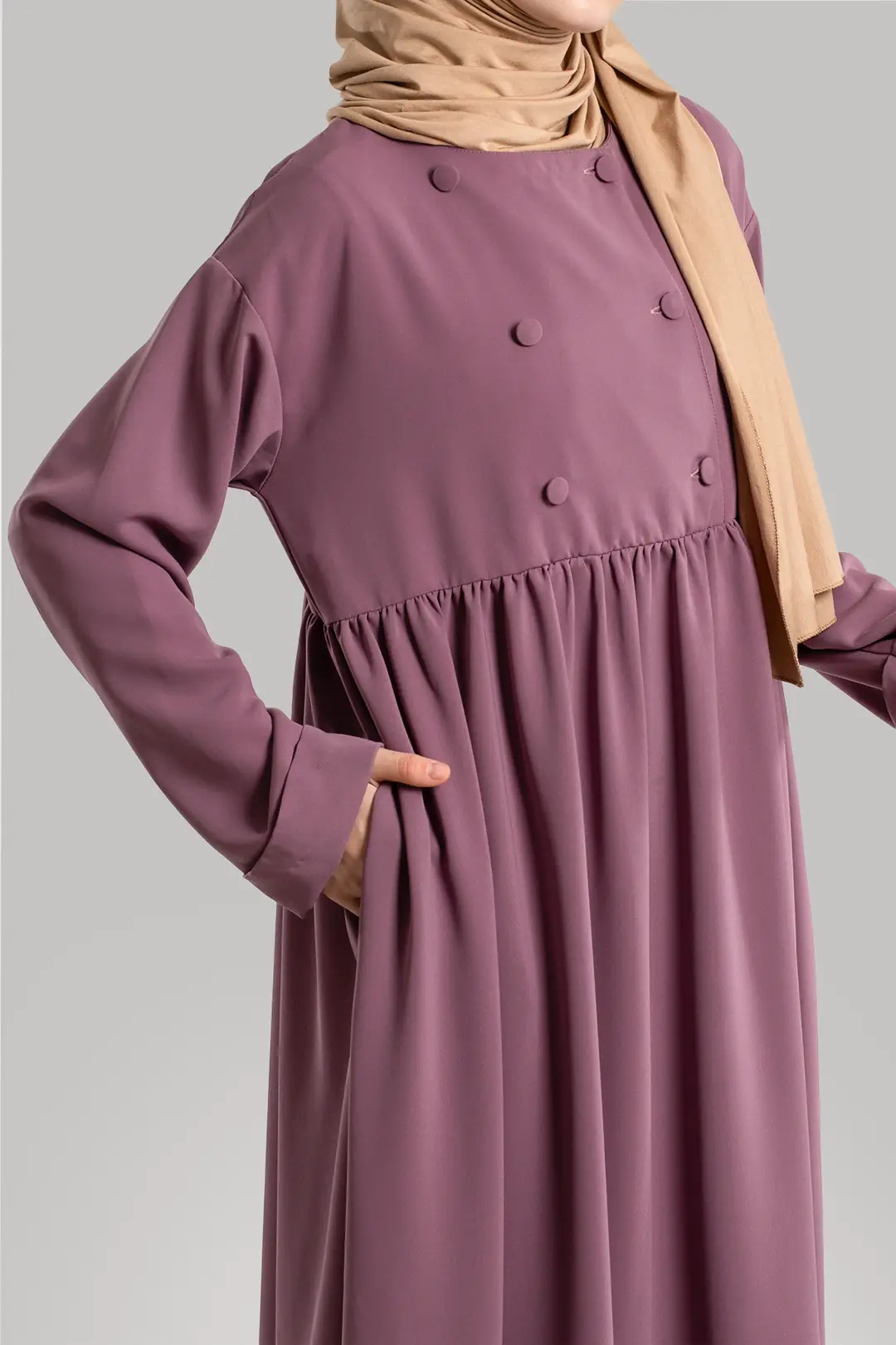 Bade Buttoned Abaya, Rose Pink 3