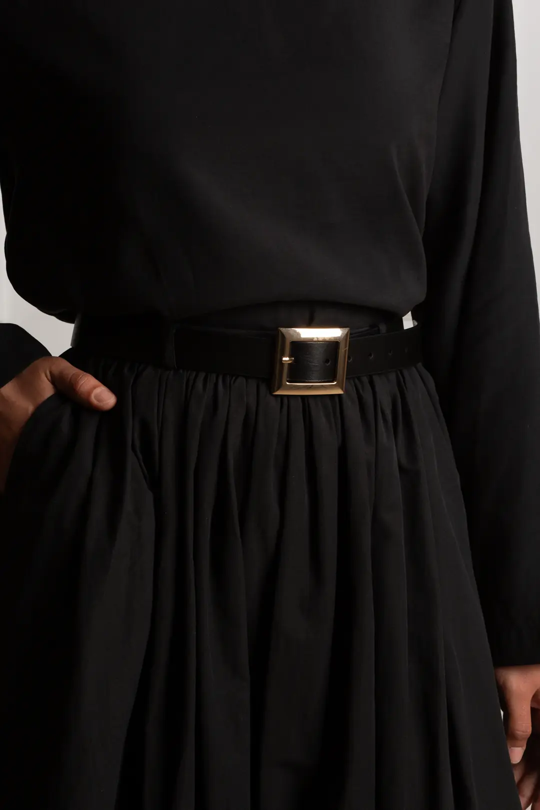 Square Buckle Thick Belt Black 3