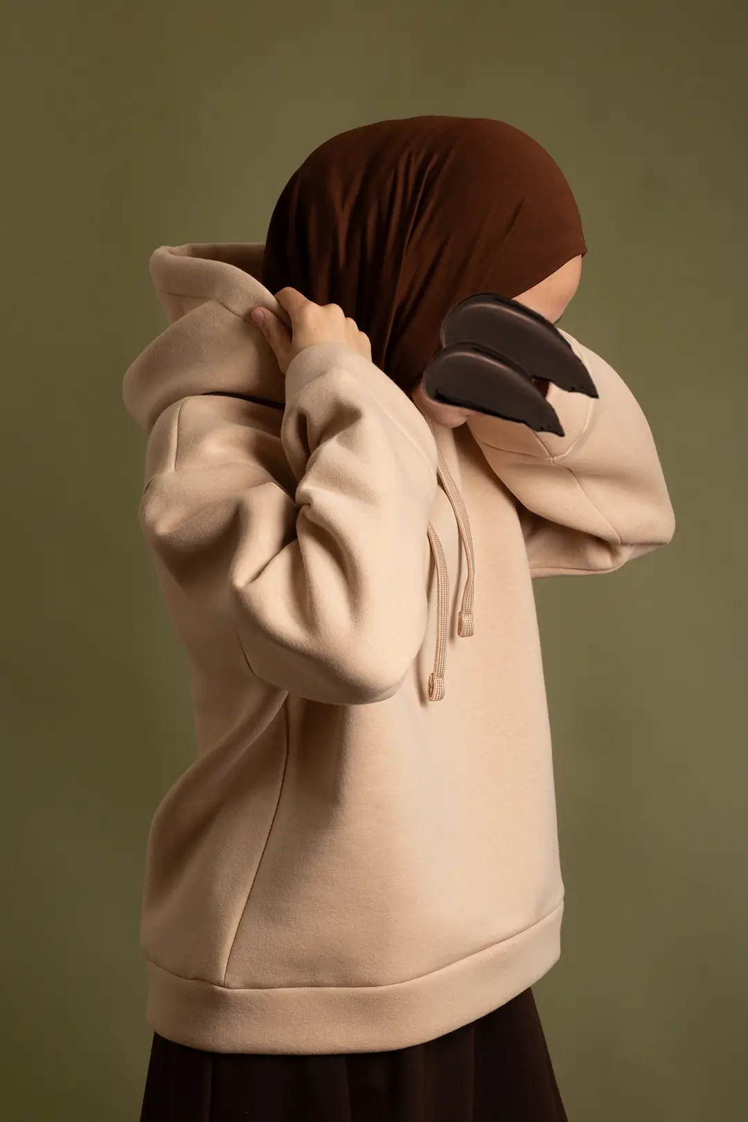 Basic Kapüşonlu Sweatshirt Bisküvi 9