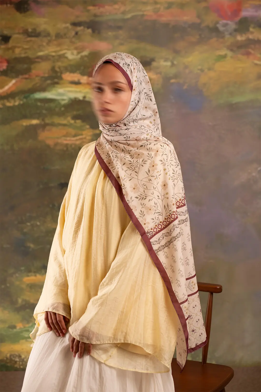 Flora Desenli Soft Şal Bordo 4