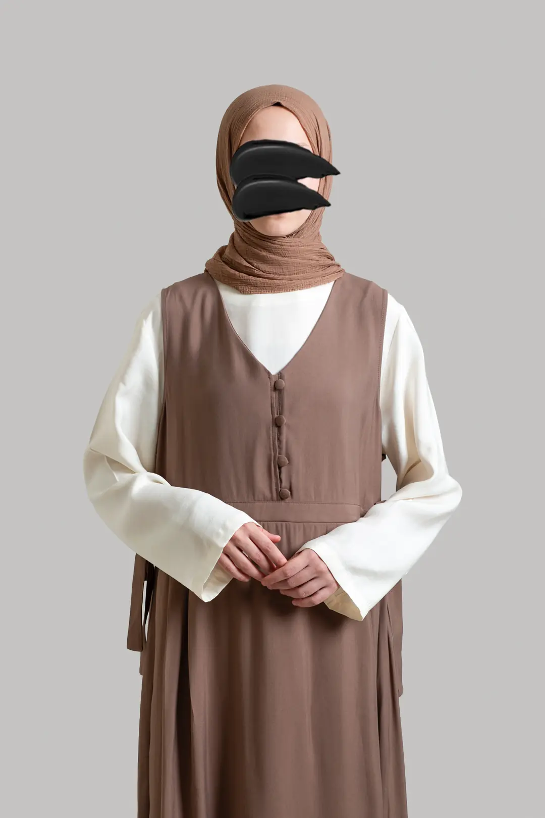 Buttoned Tencel Sleeveless Dress, Brown