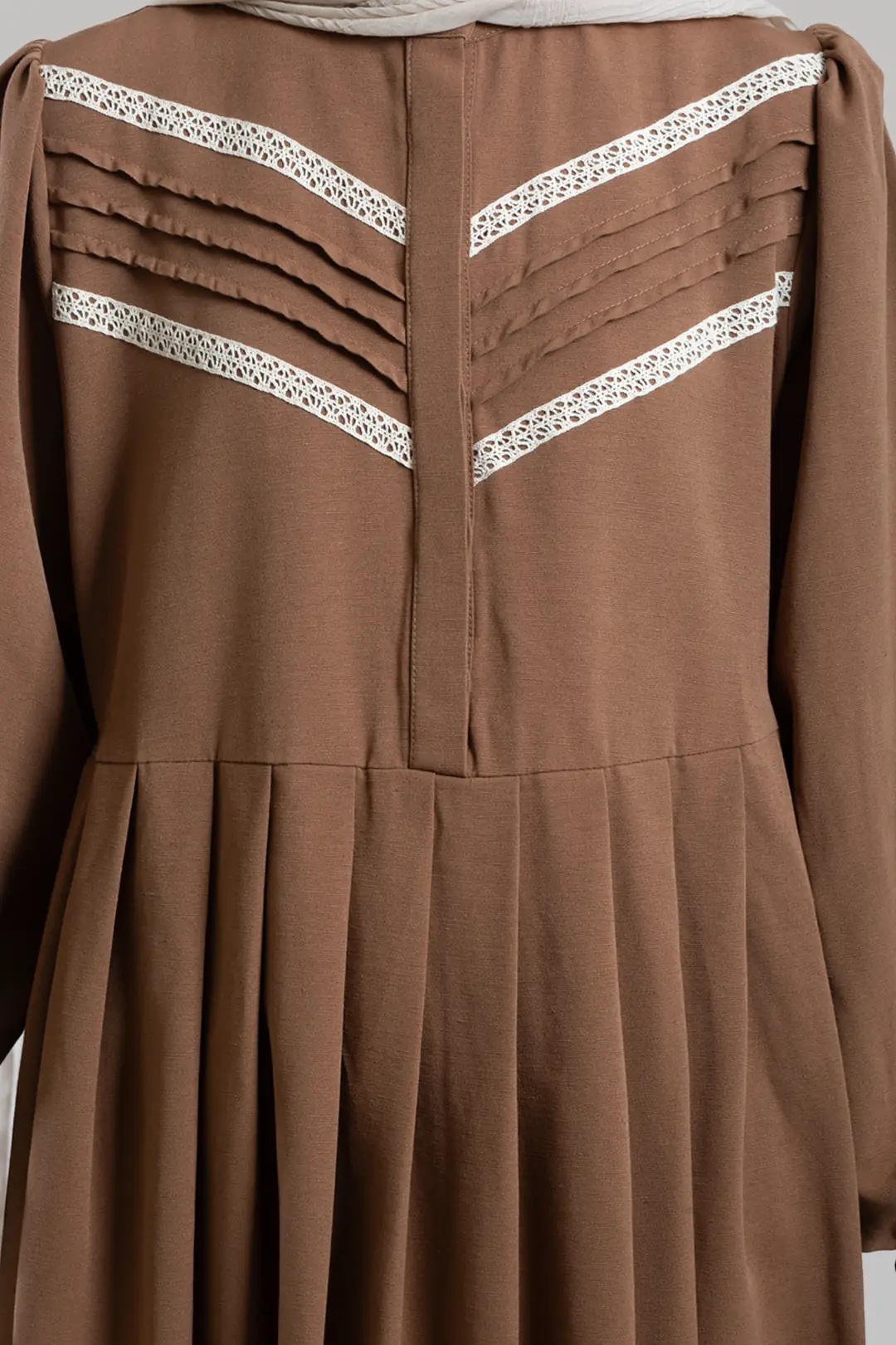 Lace Detail Linen Dress Brown 7