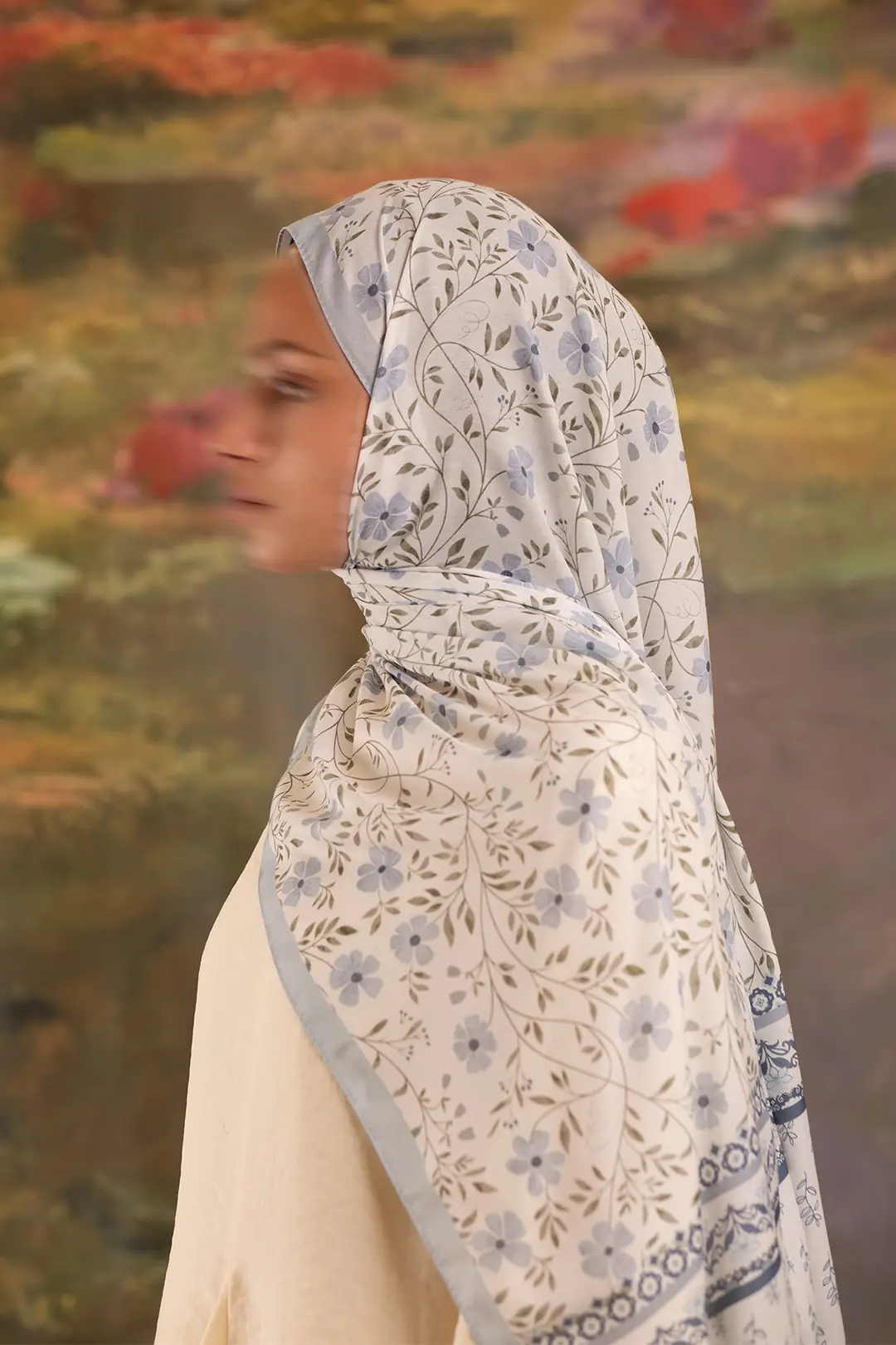 Flora Desenli Soft Şal Buz Mavisi 4
