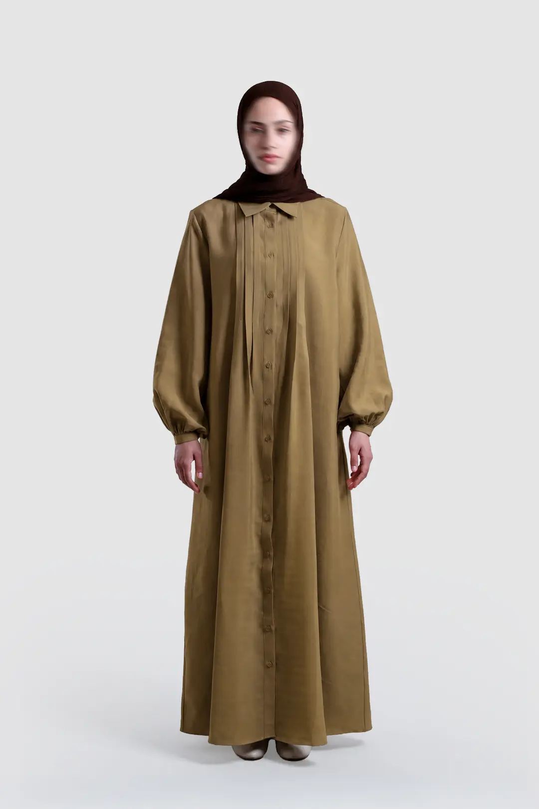 Shirt Collar Tencel Dress Olive