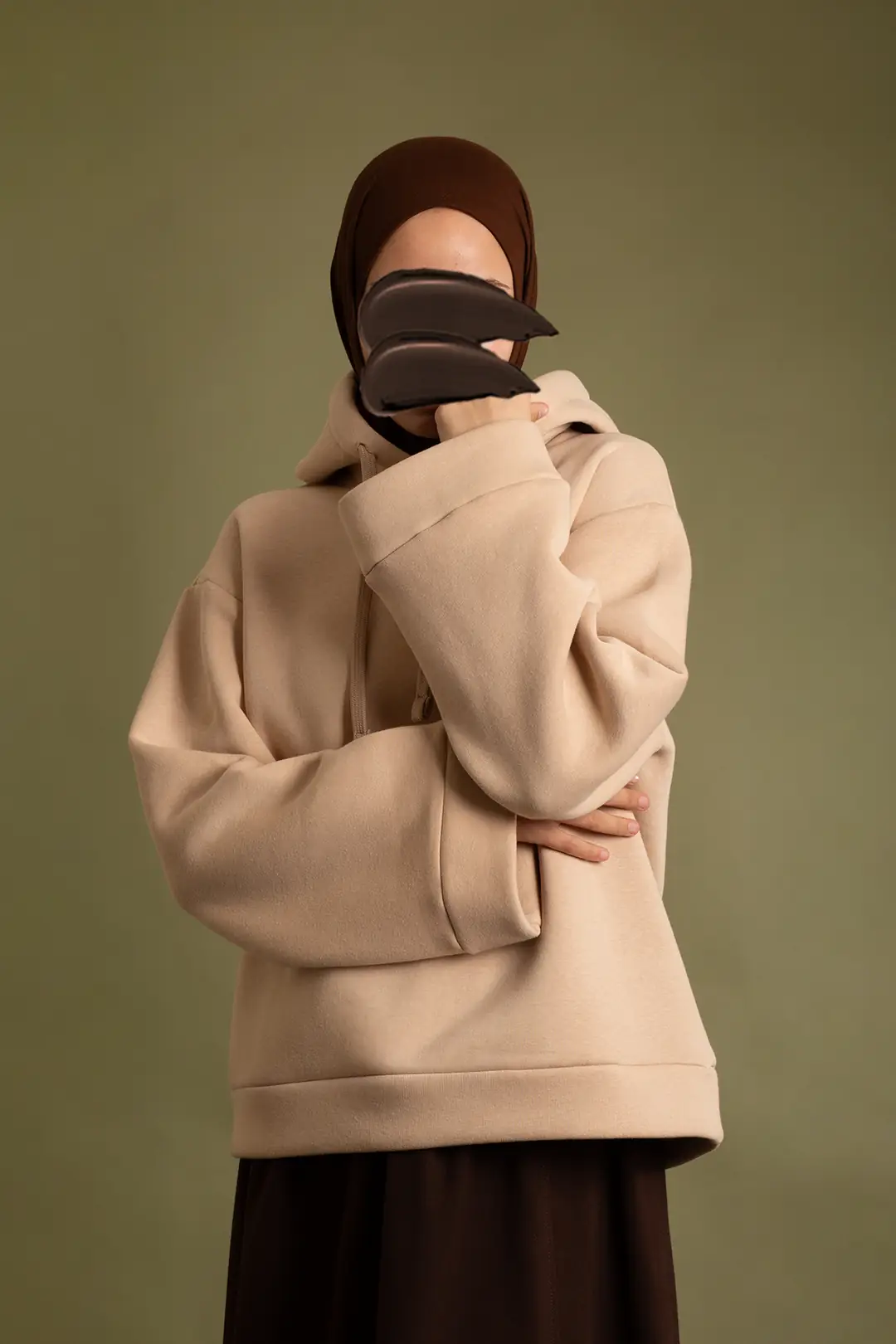 Basic Kapüşonlu Sweatshirt Bisküvi 5