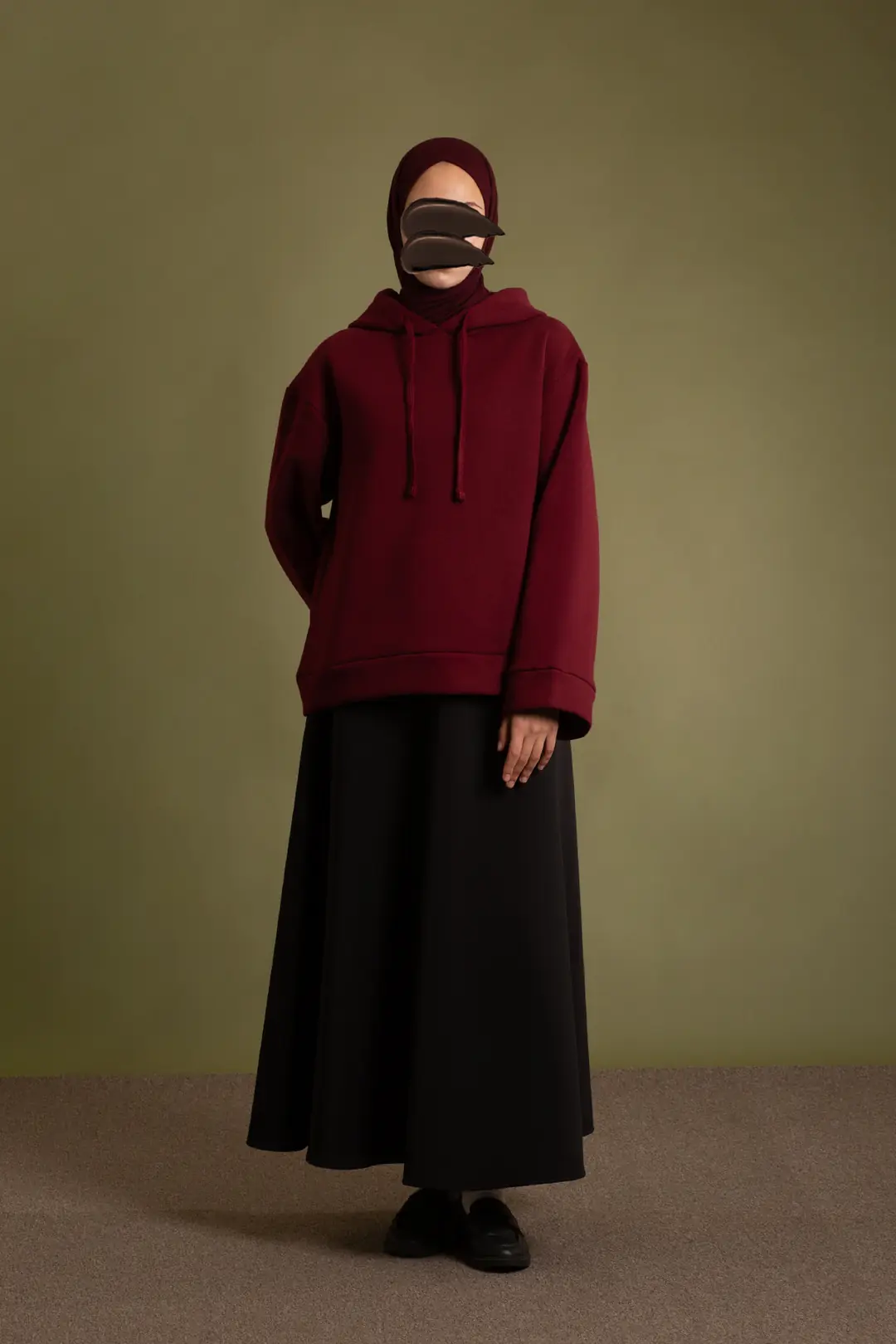 Basic Kapüşonlu Sweatshirt Bordo