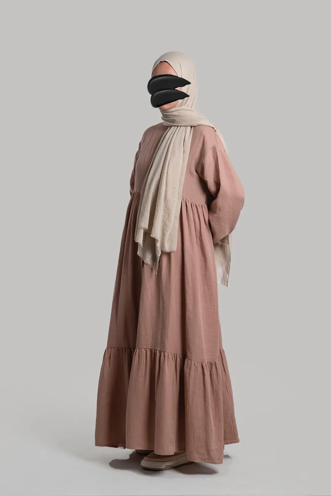 Full-Length Buttoned Muslin Dress in Powder Pink