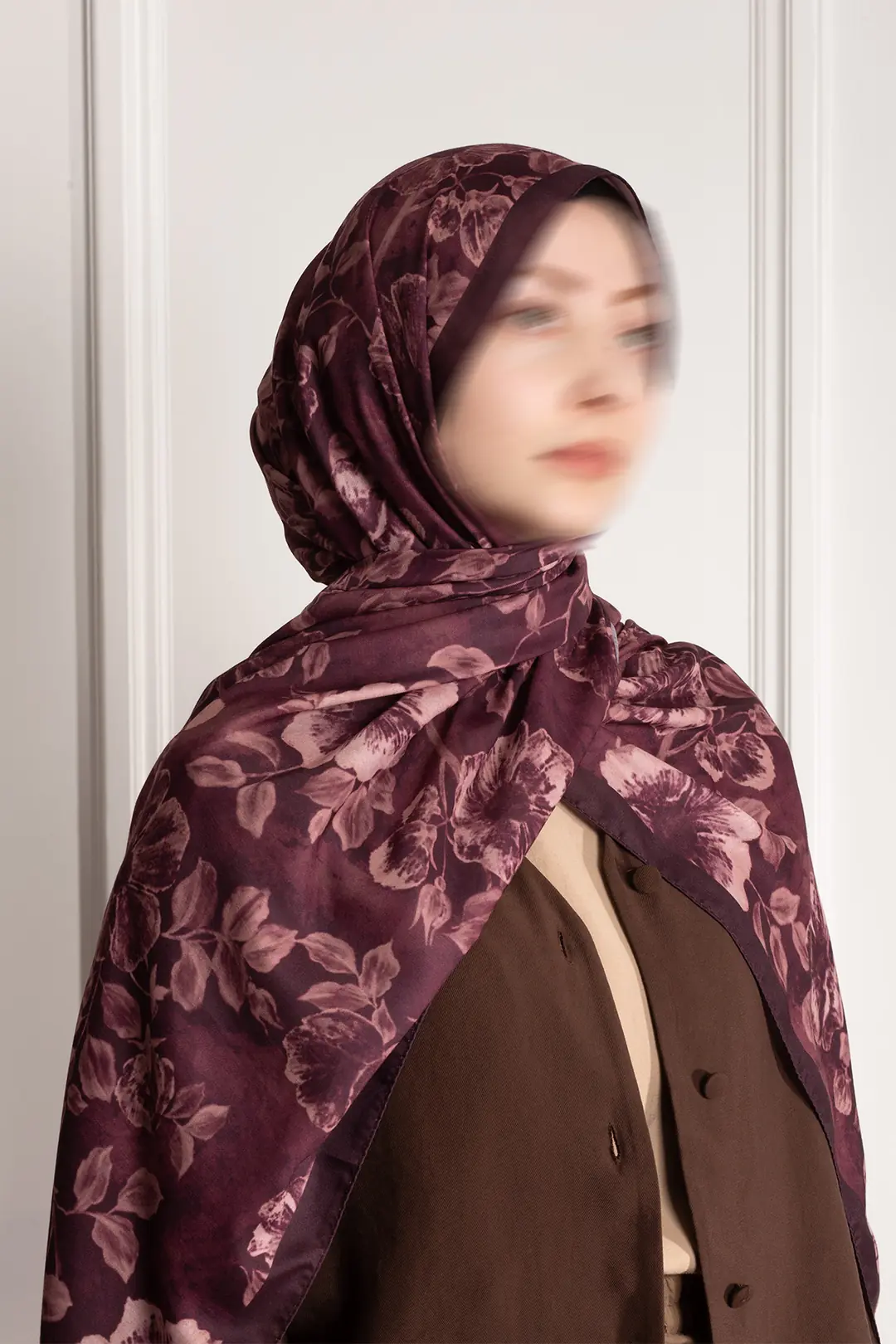 Amber Mist Patterned Soft Scarf, Plum 5