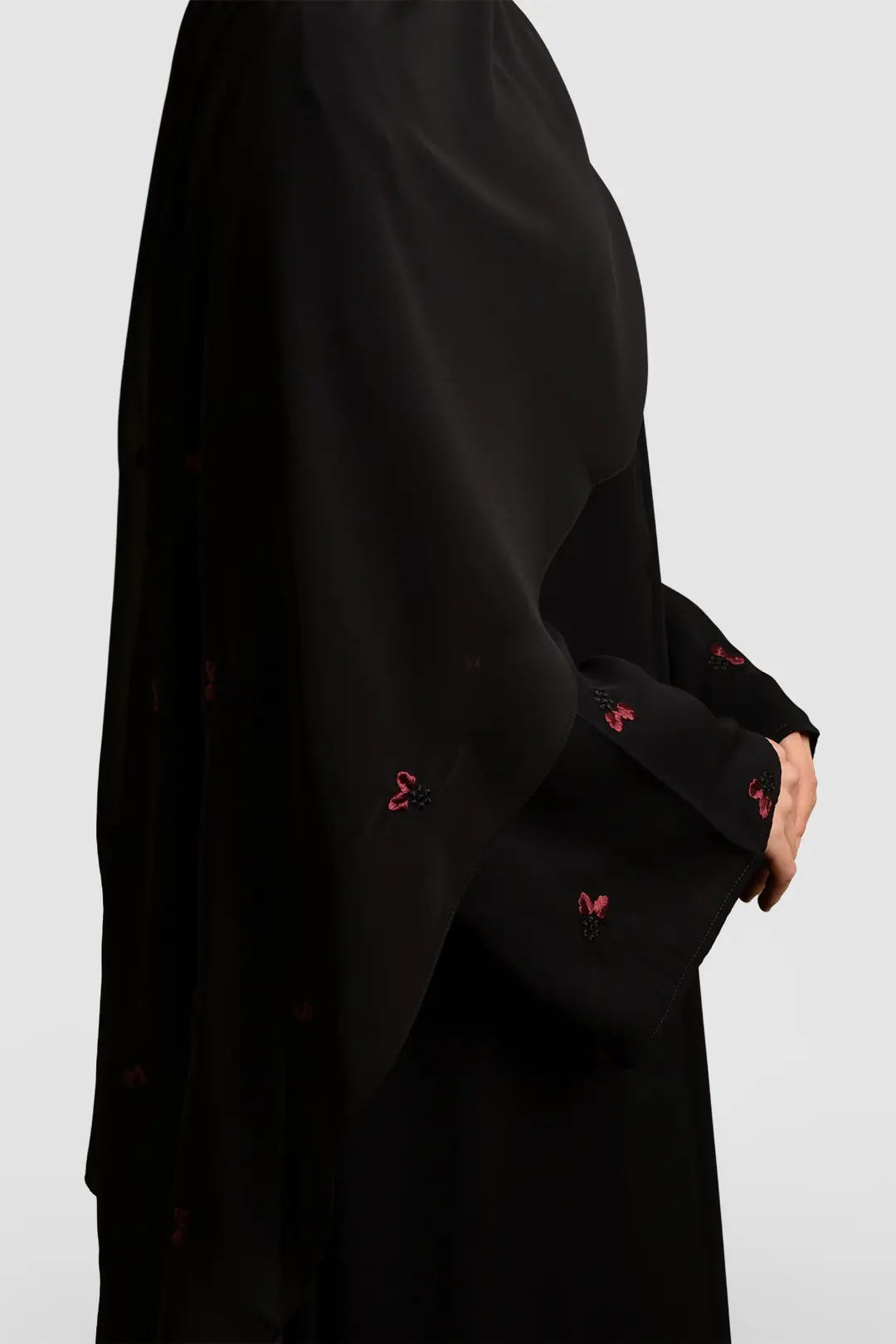 Minimal Yaprak Motifli Abaya Takım Bordo 3
