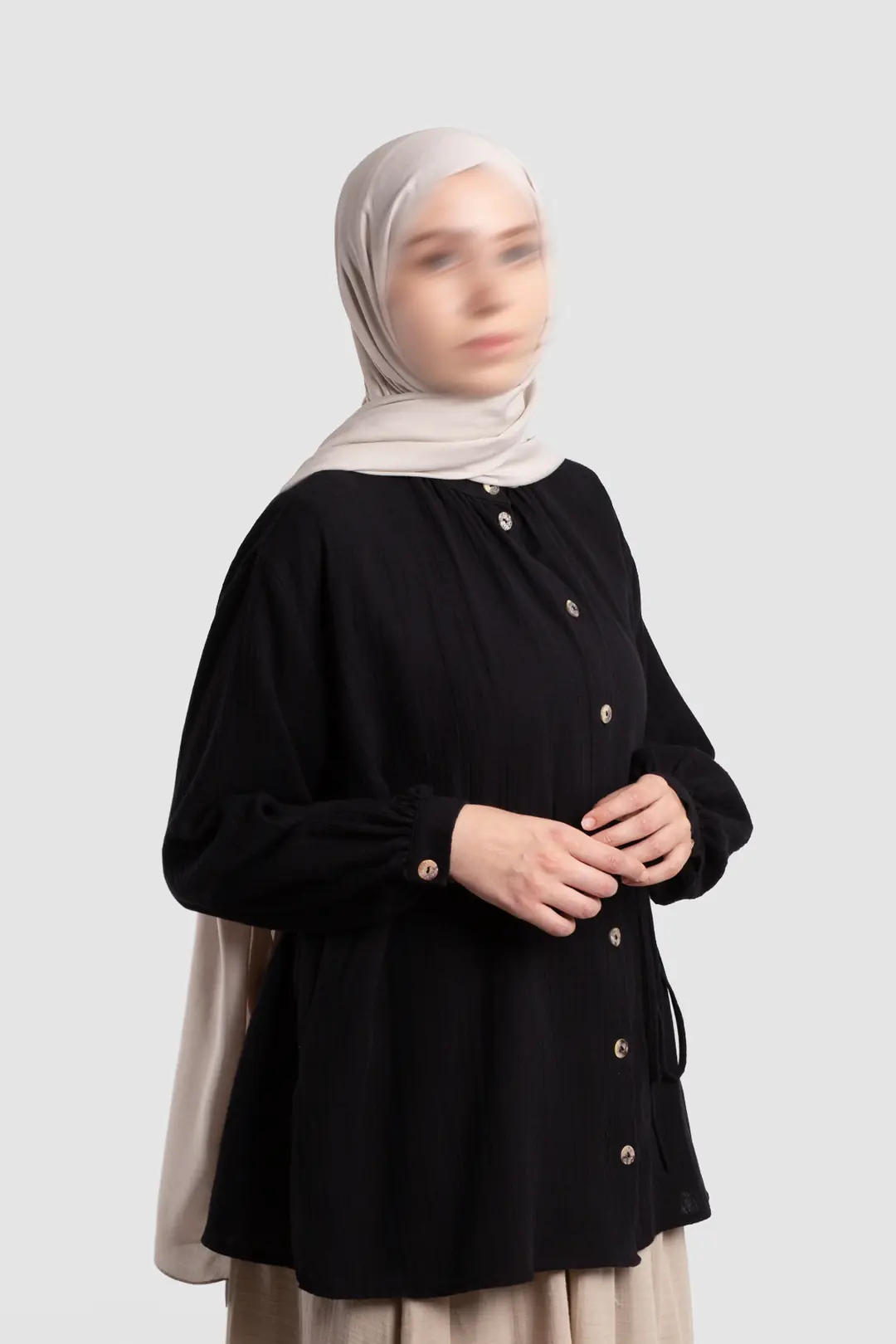 Muslin Shirt with Gathered Detail, Black 3