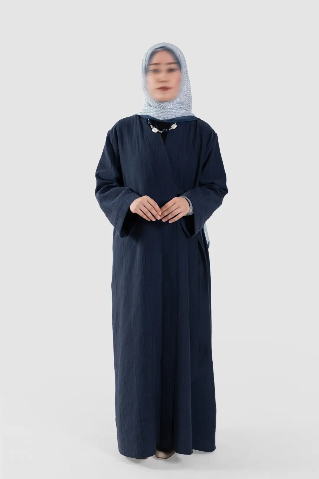 Çizgi Dokulu Tensel Abaya Lacivert