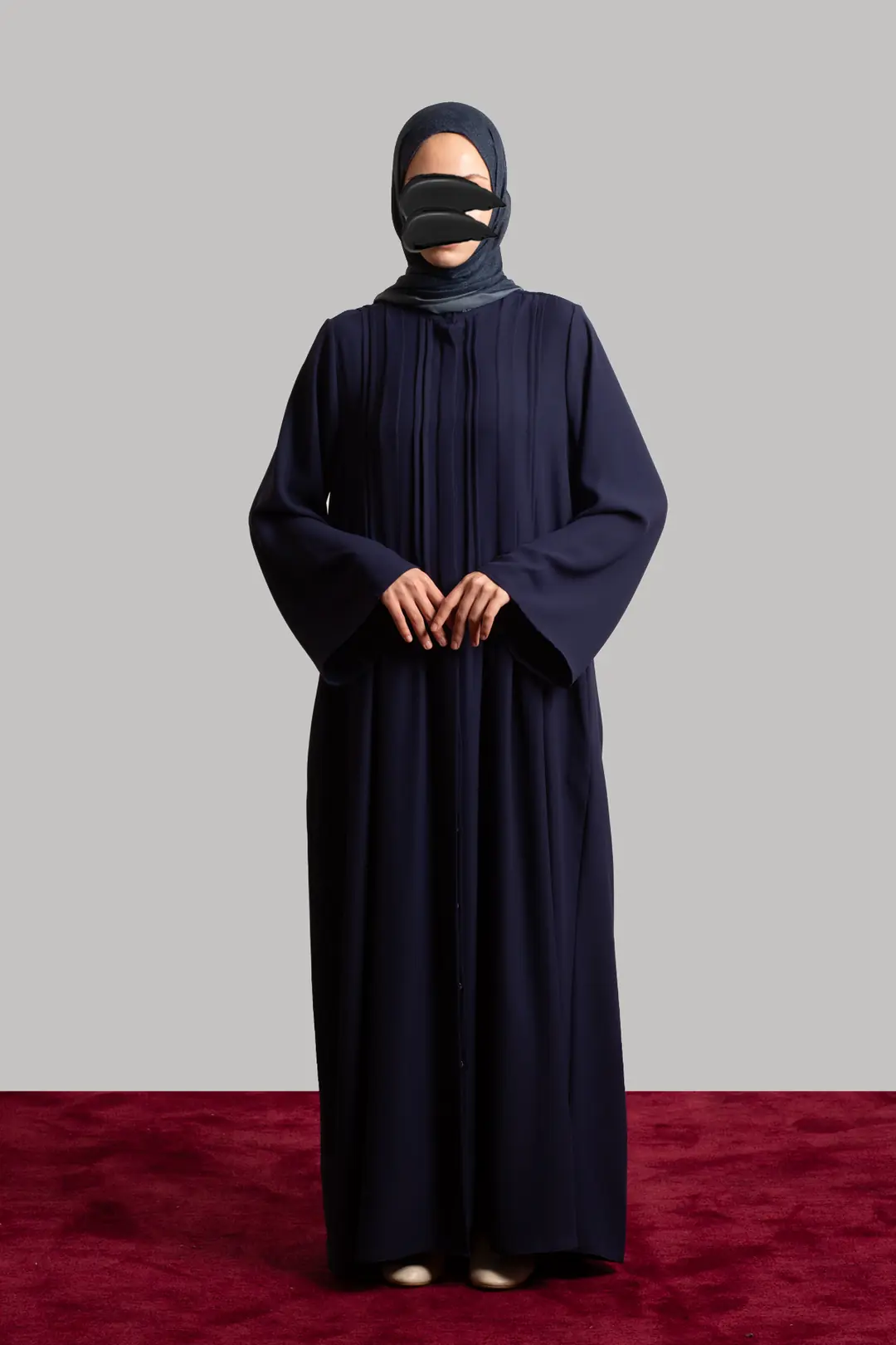 Ribbed Buttoned Abaya Navy Blue 3