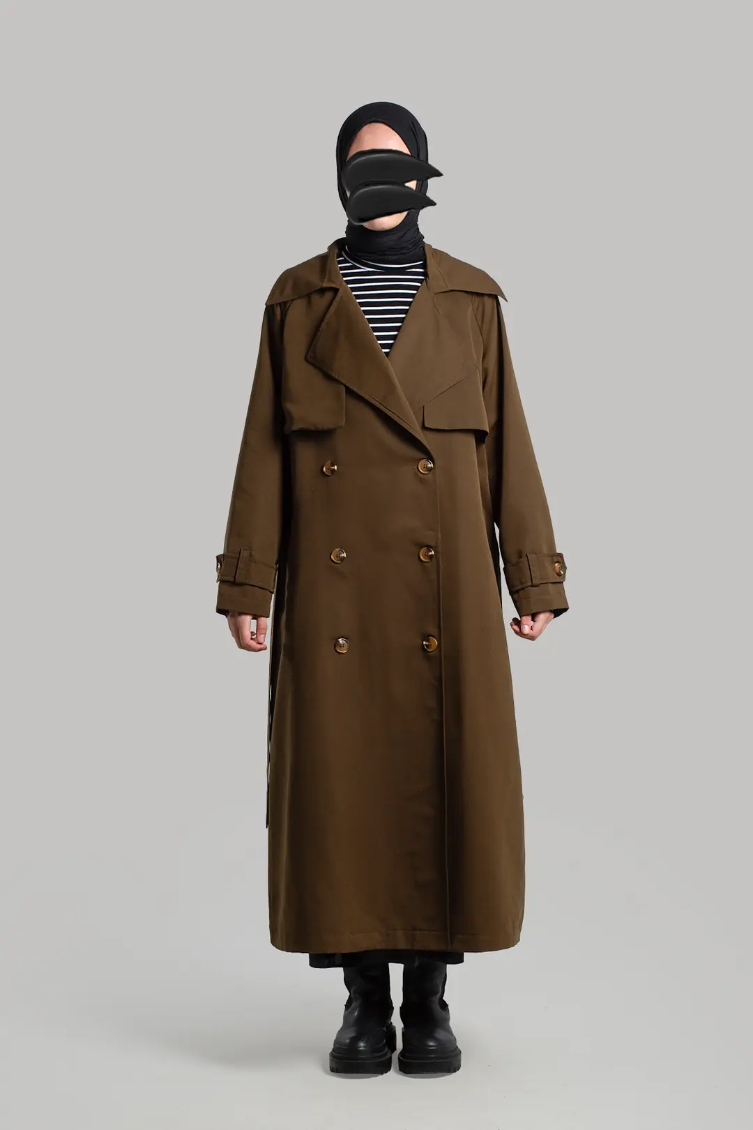 Düğmeli Trençkot Vintage Kahve