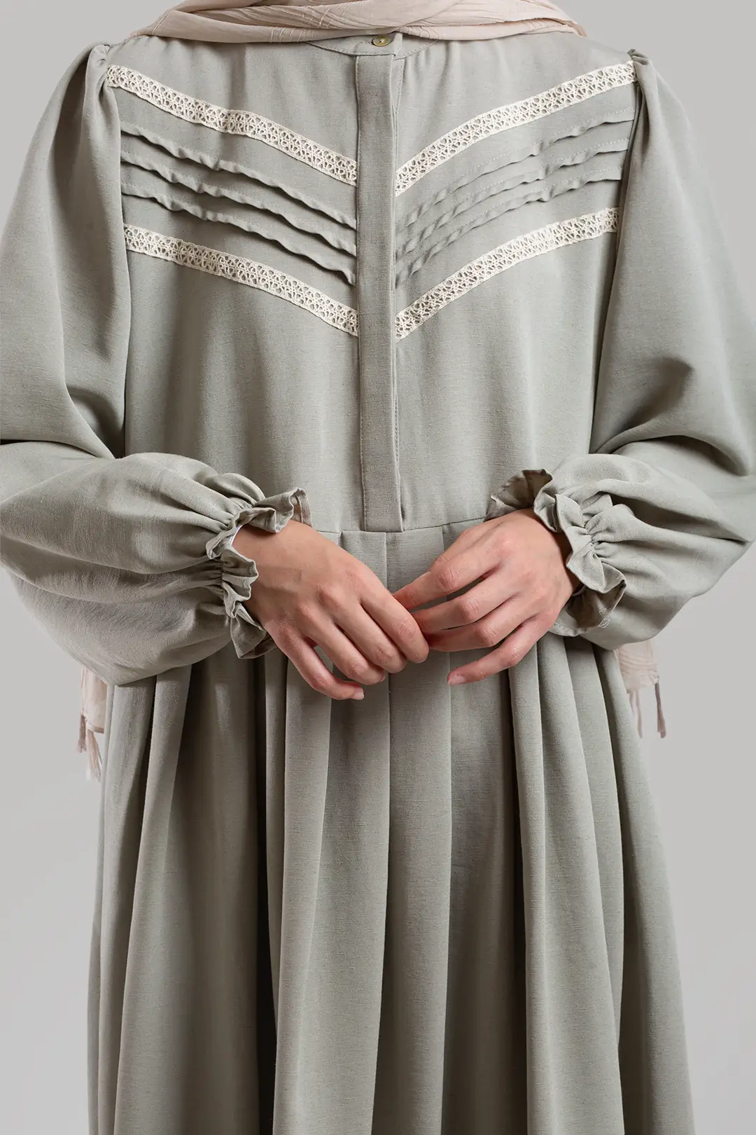 Lace Detail Linen Dress Soft Green 5