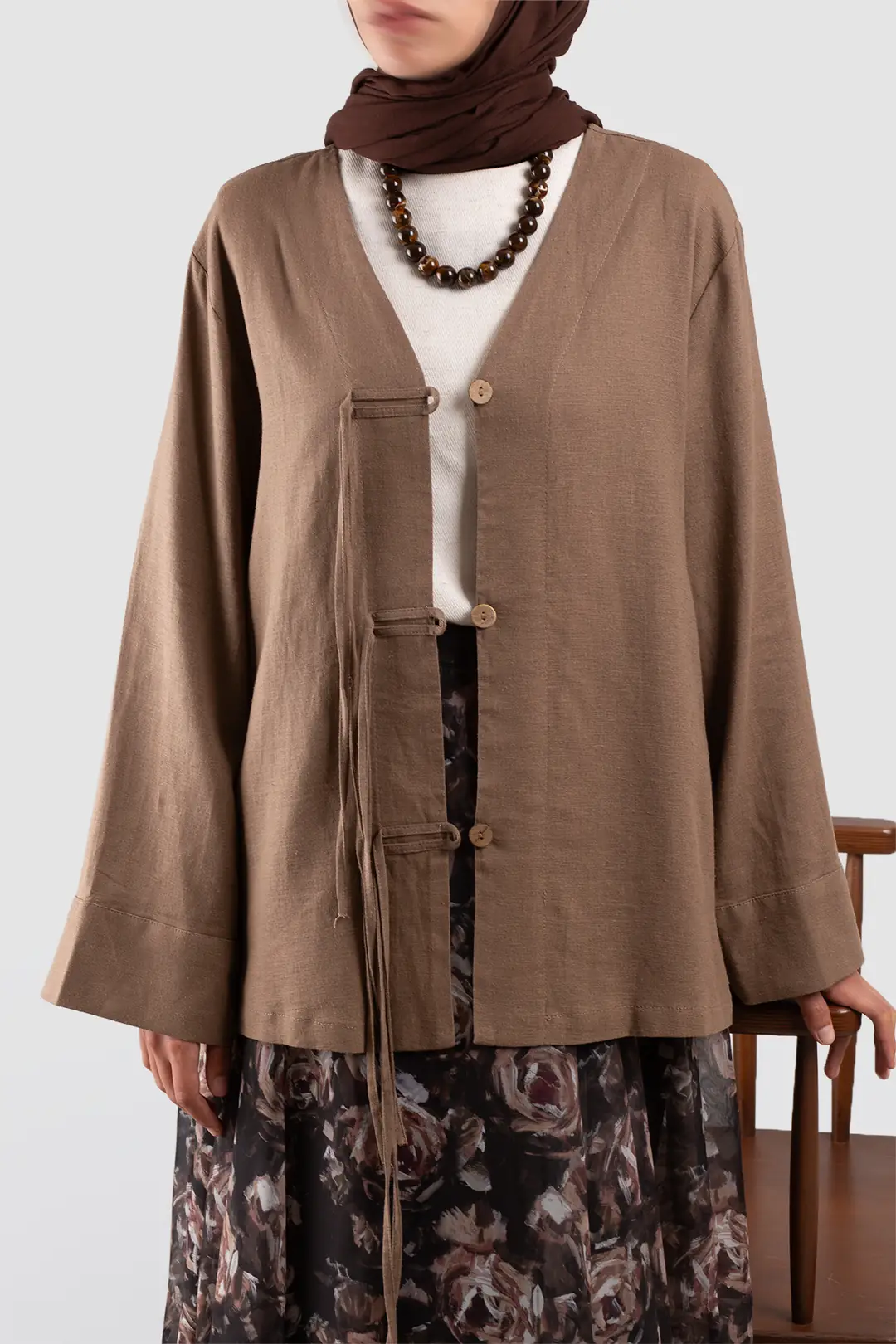 Birit Detaylı Kimono Ceket Kahve 10