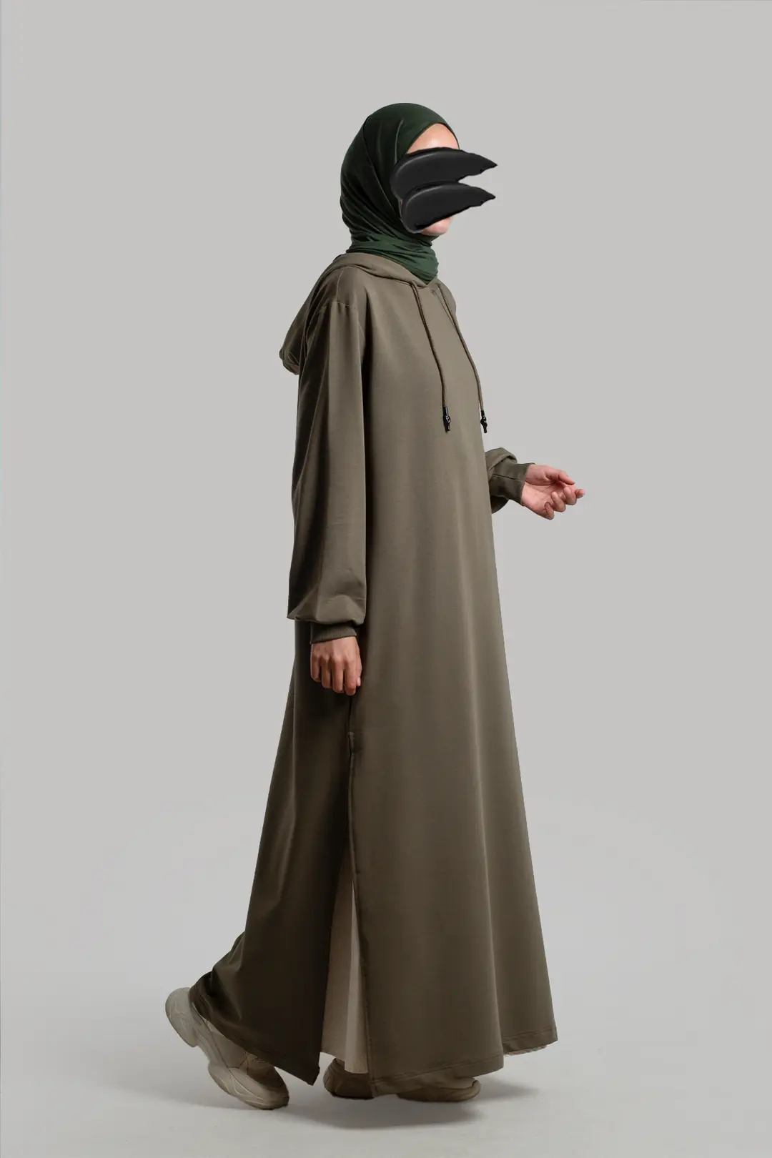 Plain Hooded Cotton Dress, Sage