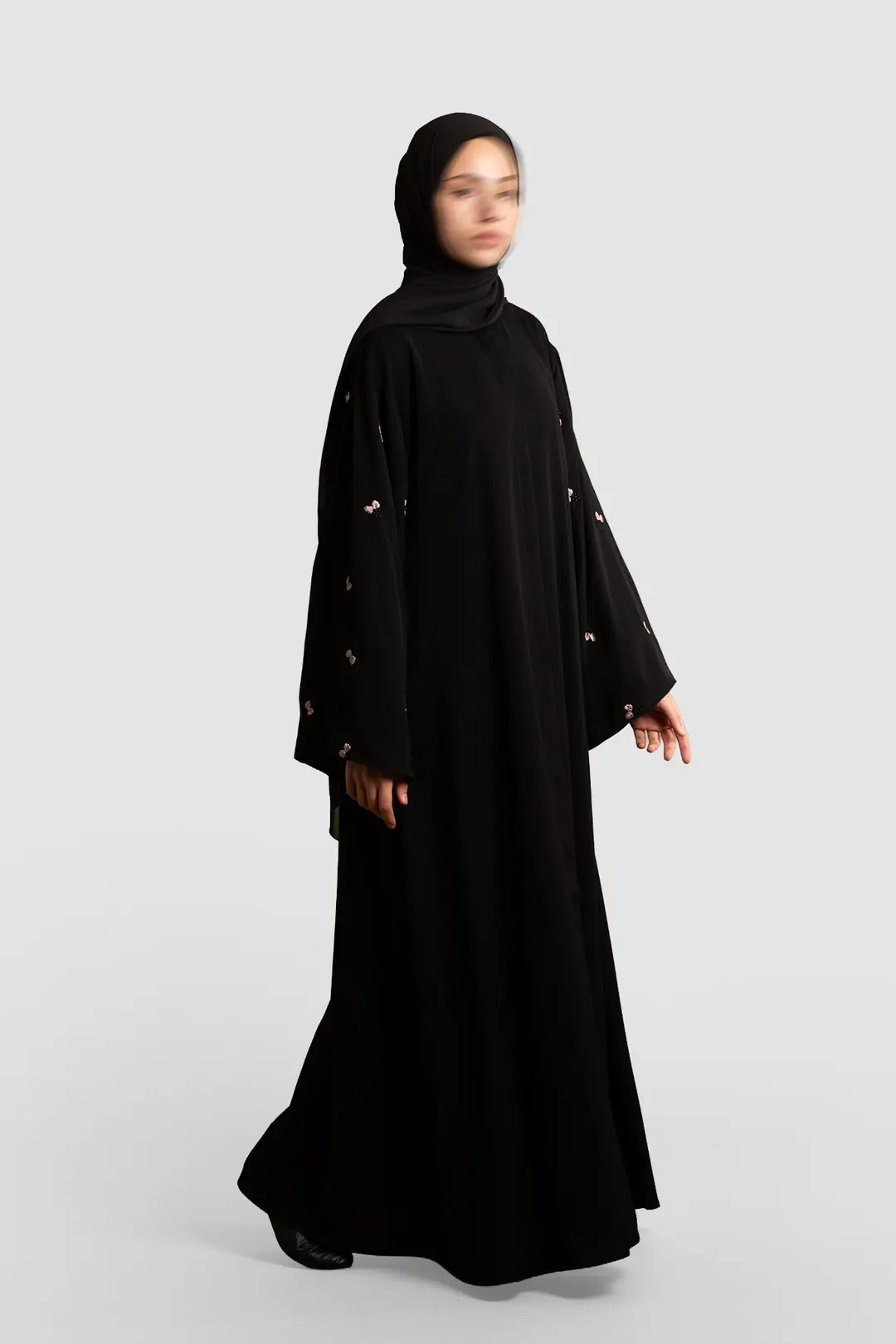 Minimal Yaprak Motifli Abaya Takım Bej 6